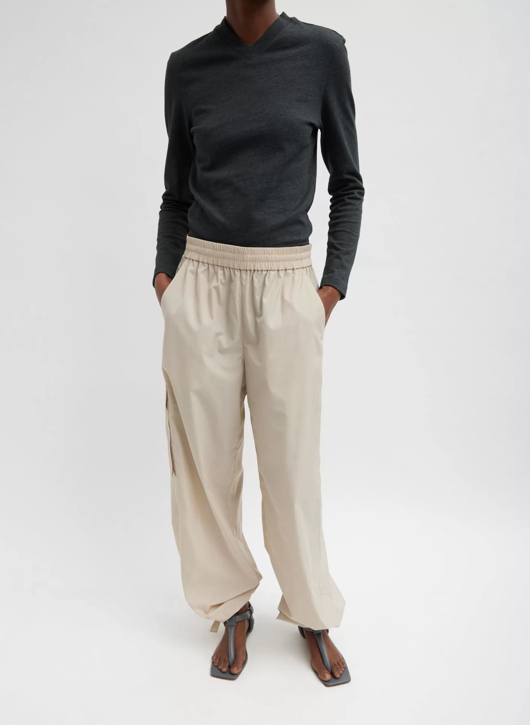 Tibi Pants & Shorts-Italian Sporty Nylon Wide Leg Pull On Pant