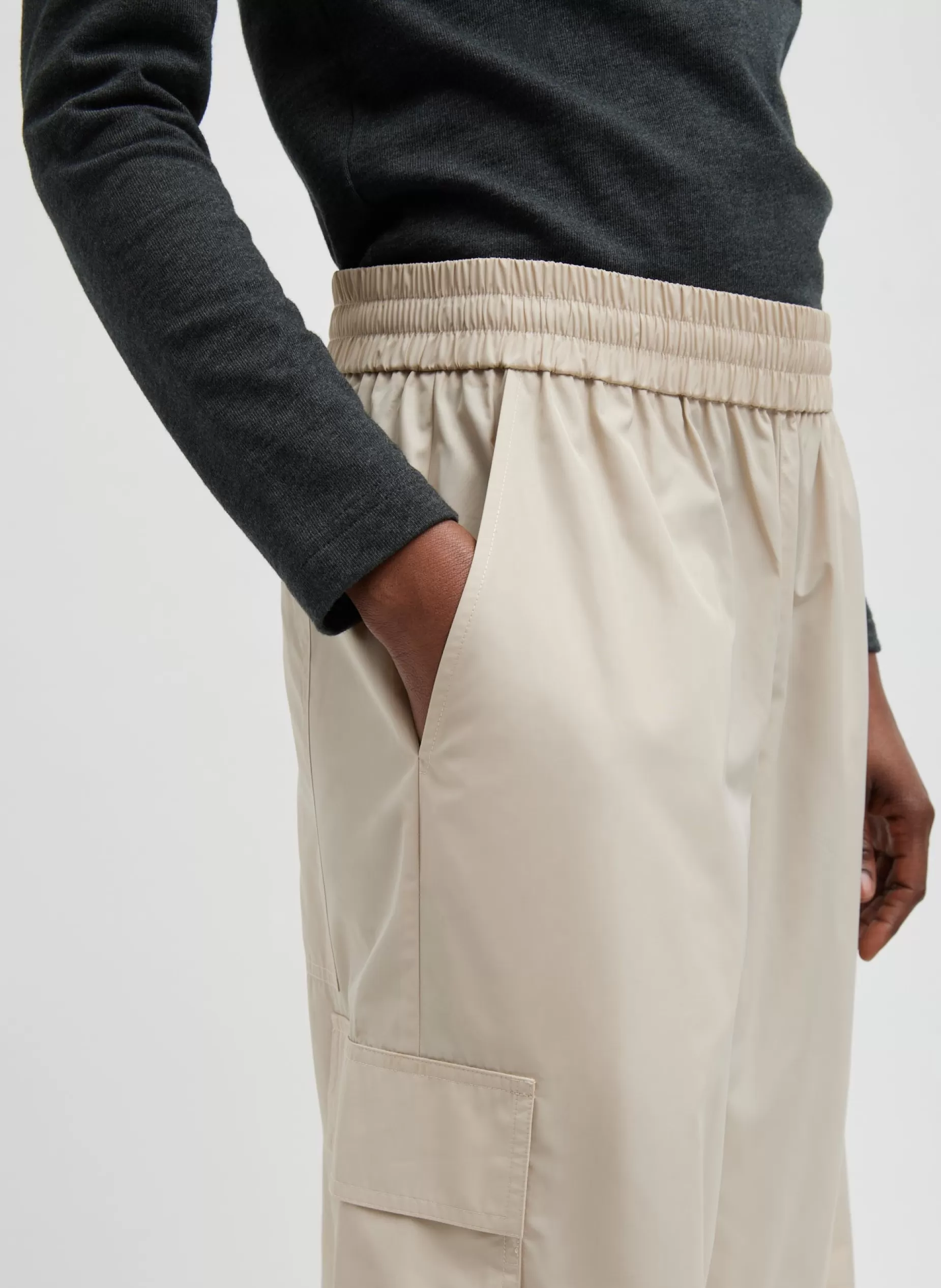 Tibi Pants & Shorts-Italian Sporty Nylon Wide Leg Pull On Pant