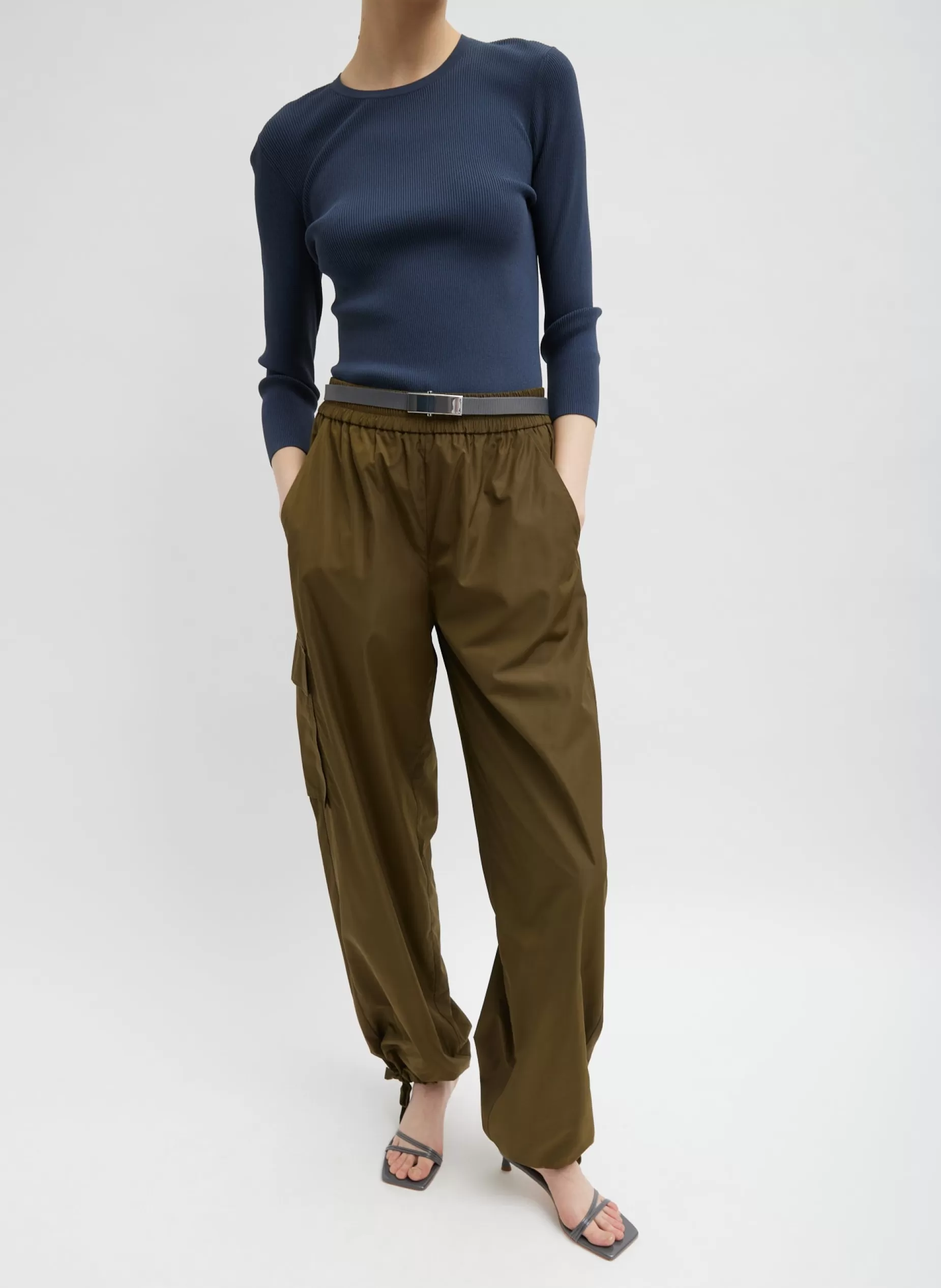 Tibi Pants & Shorts-Italian Sporty Nylon Wide Leg Pull On Pant