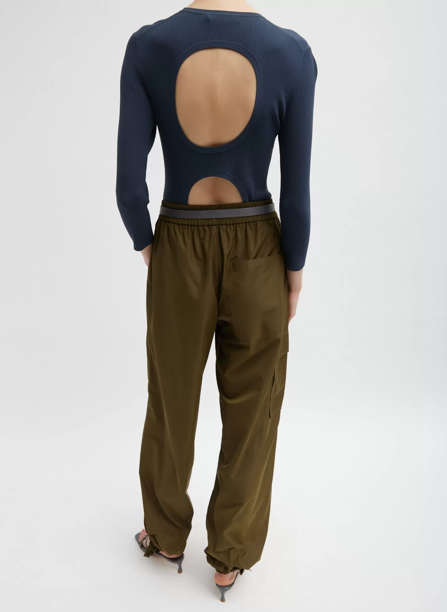 Tibi Pants & Shorts-Italian Sporty Nylon Wide Leg Pull On Pant