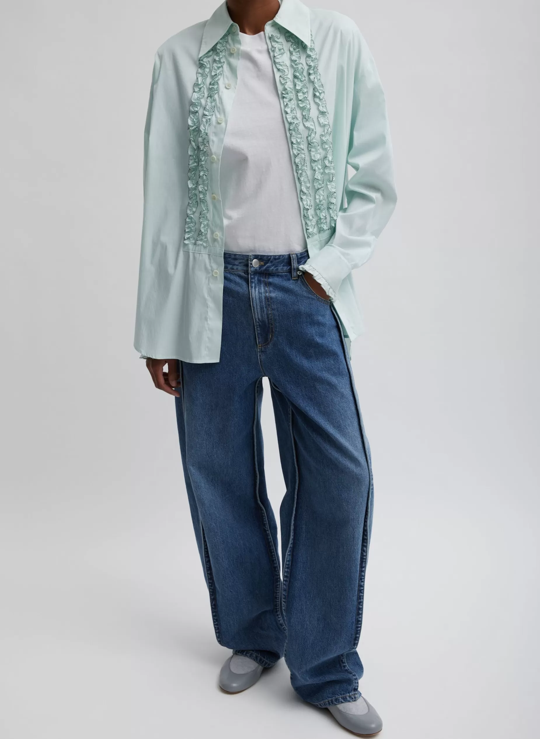 Tibi Tops-Light Weight Cotton Nylon Easy Tuxedo Shirt