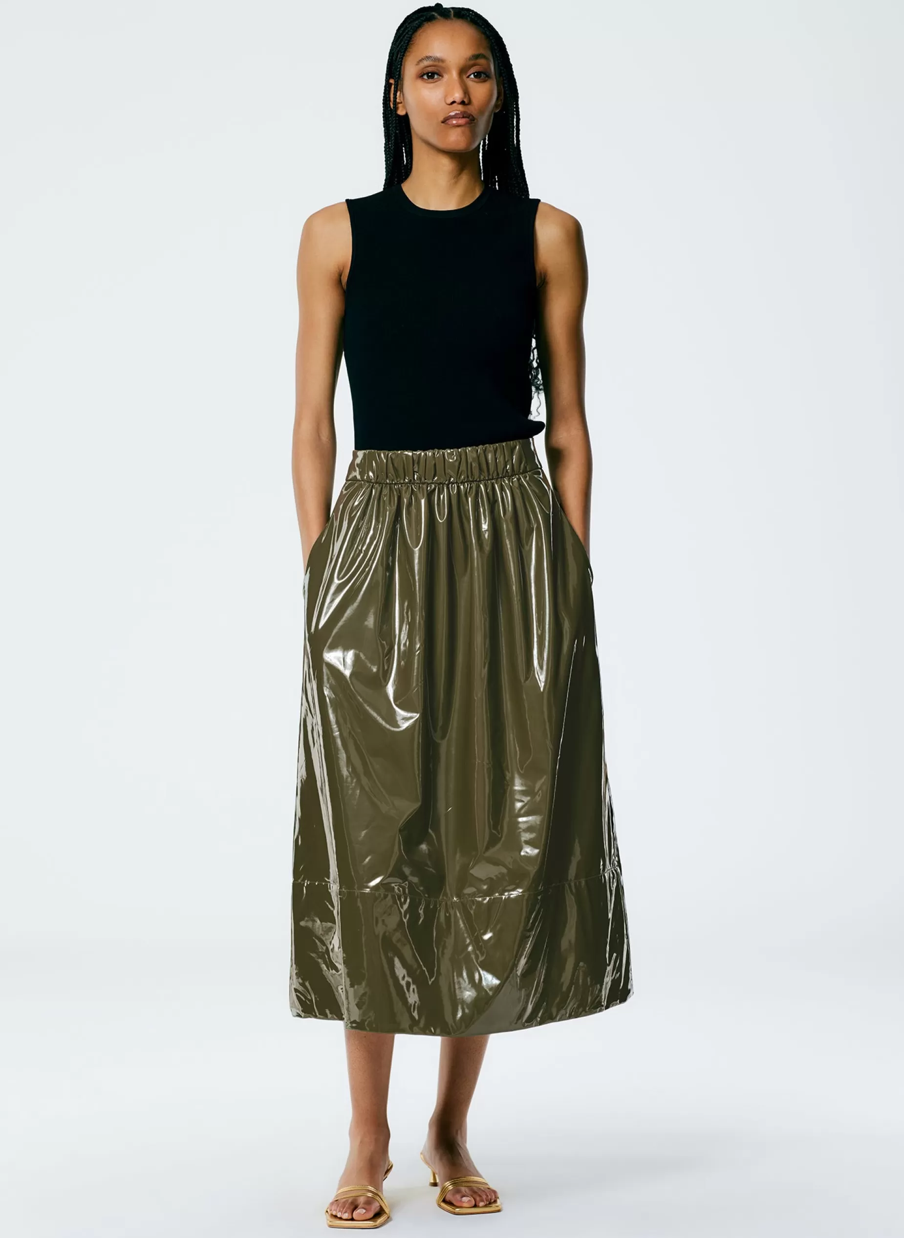 Tibi Skirts-Light Weight Stretch Patent Smocking Waistband Full Skirt