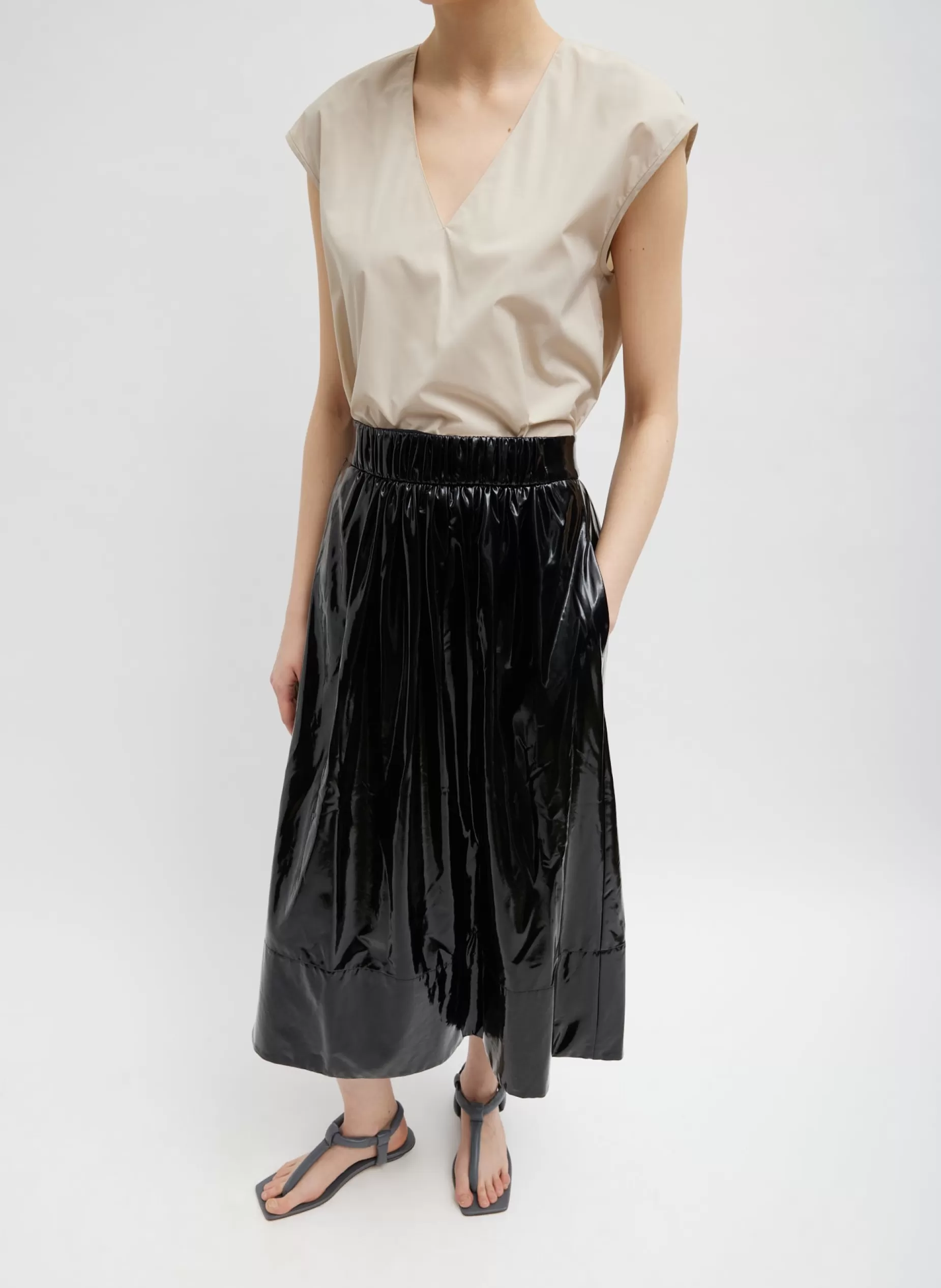 Tibi Skirts-Light Weight Stretch Patent Smocking Waistband Full Skirt