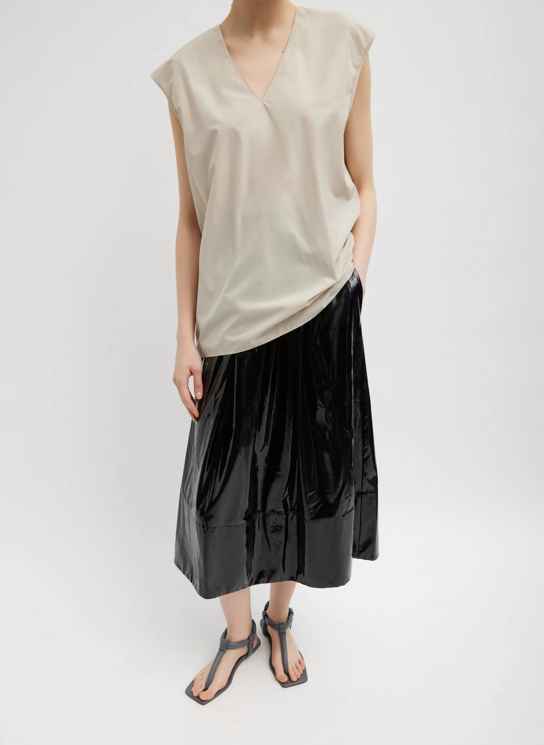 Tibi Skirts-Light Weight Stretch Patent Smocking Waistband Full Skirt