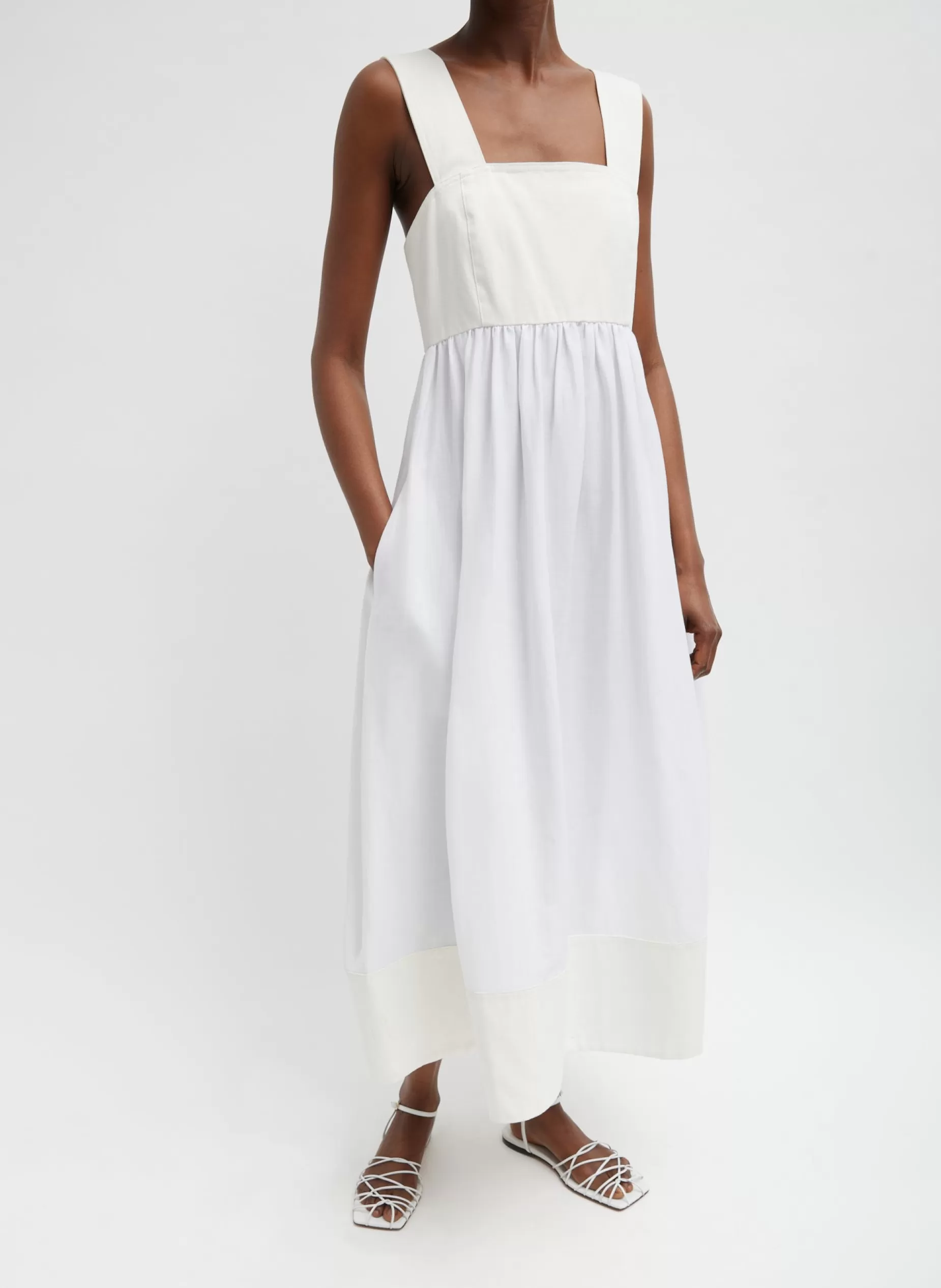 Tibi Dresses-Linen Cotton Voile Sculpted Dress