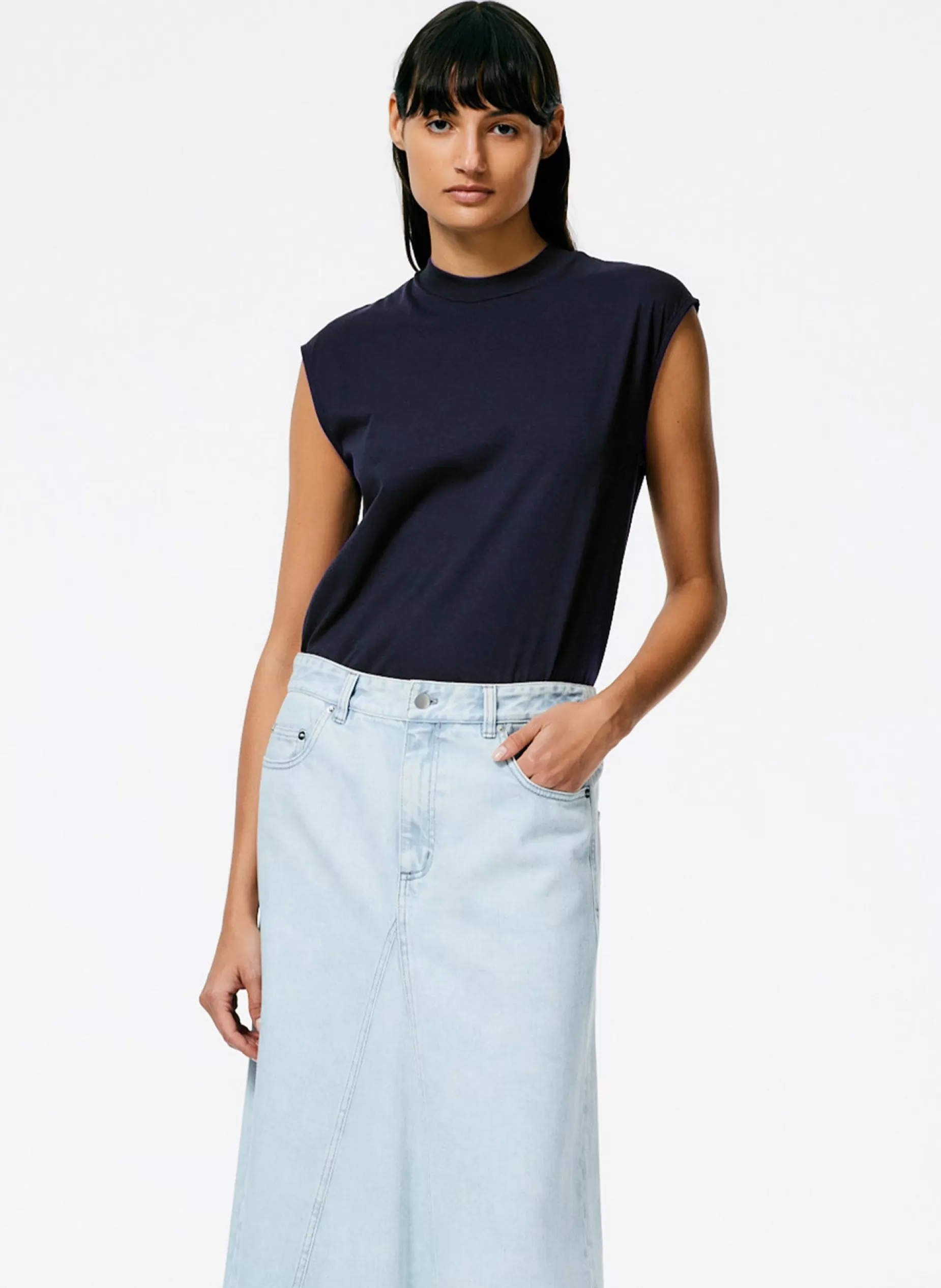 Tibi Tops | Fundamentals - WOFs-Mock Neck Sleeveless T-Shirt