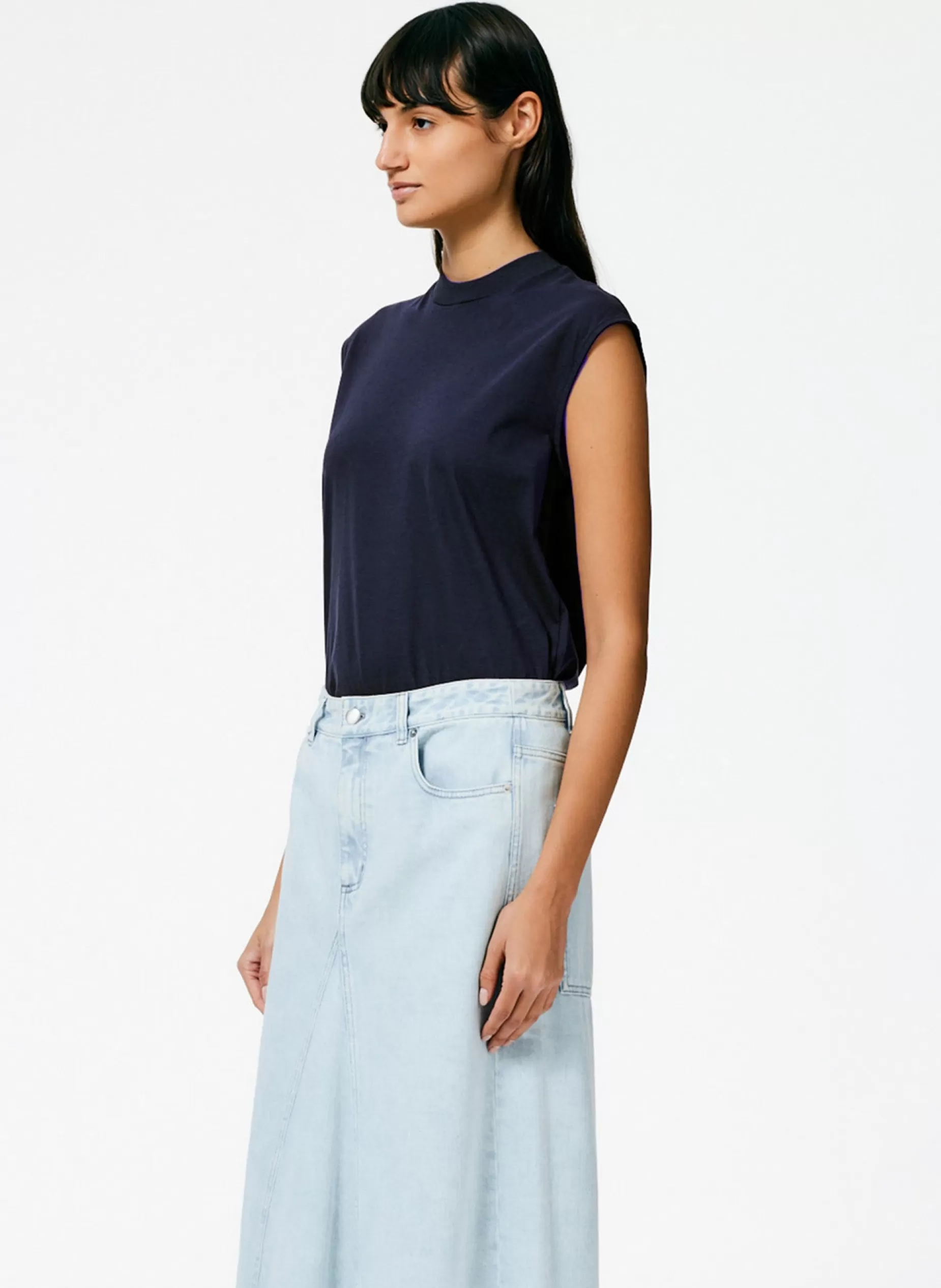 Tibi Tops | Fundamentals - WOFs-Mock Neck Sleeveless T-Shirt