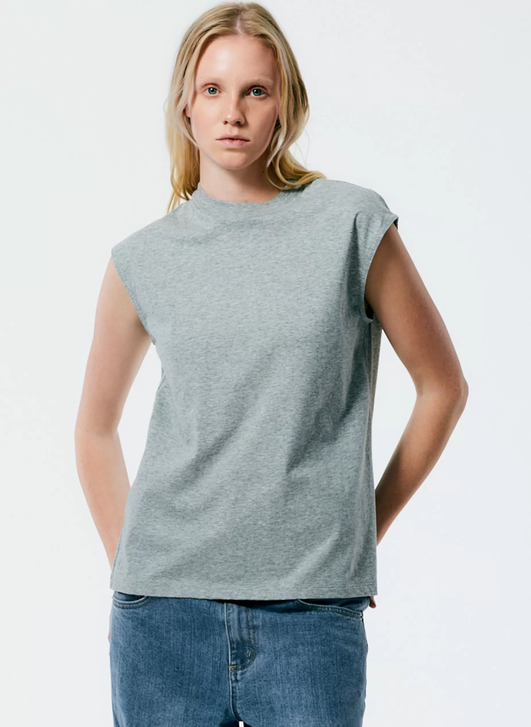 Tibi Tops | Fundamentals - WOFs-Mock Neck Sleeveless T-Shirt