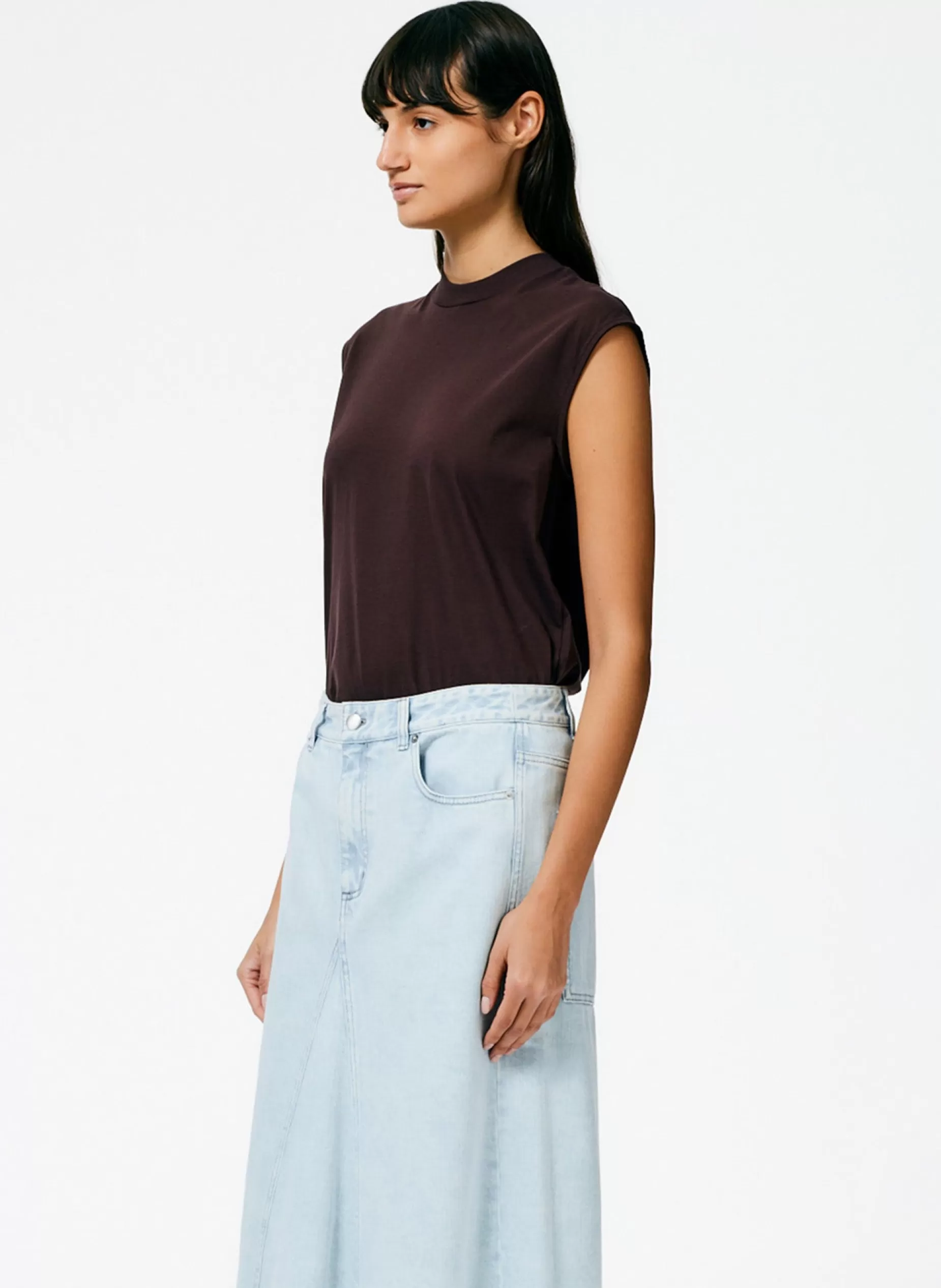 Tibi Tops | Fundamentals - WOFs-Mock Neck Sleeveless T-Shirt