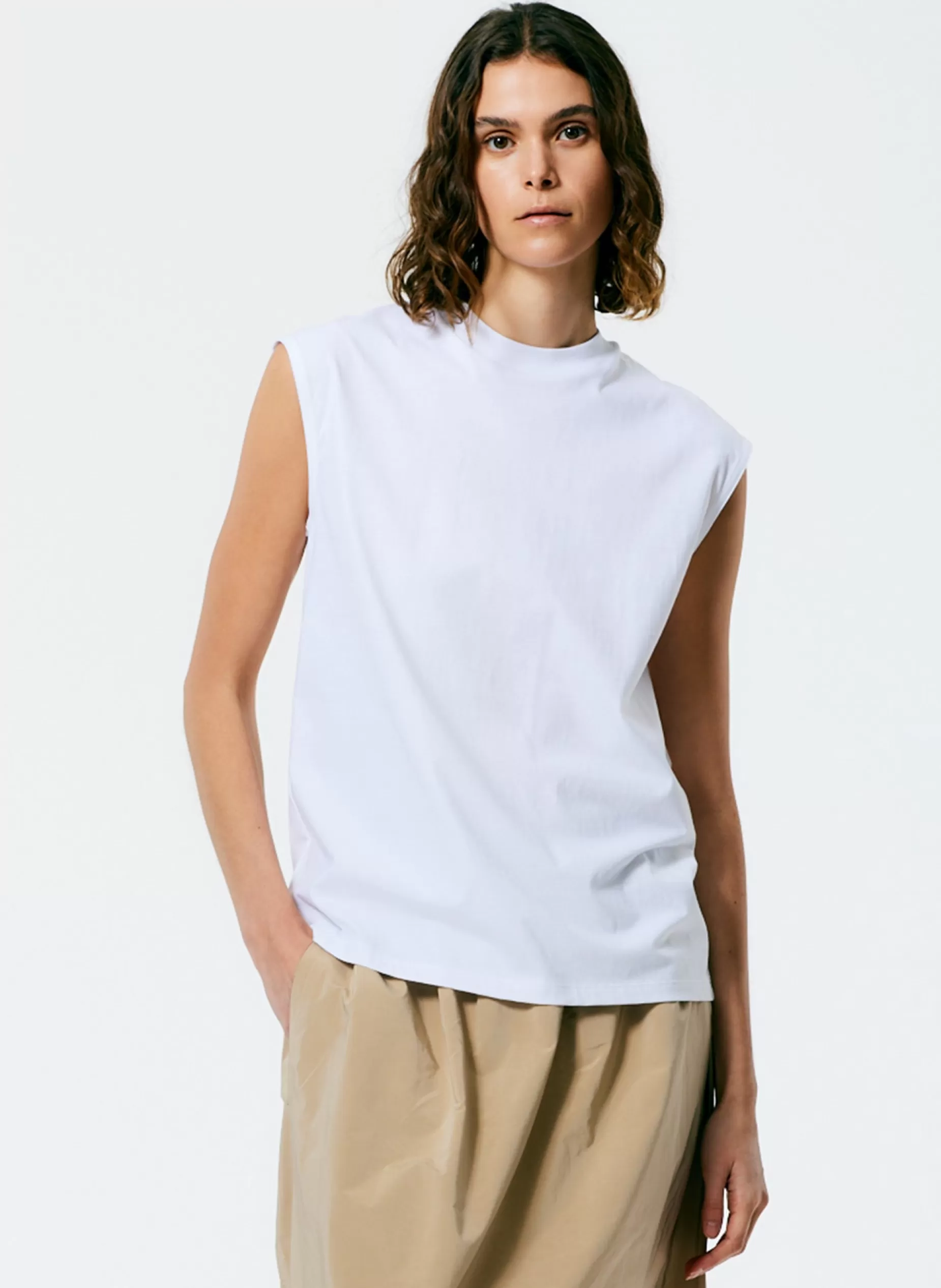 Tibi Tops | Fundamentals - WOFs-Mock Neck Sleeveless T-Shirt