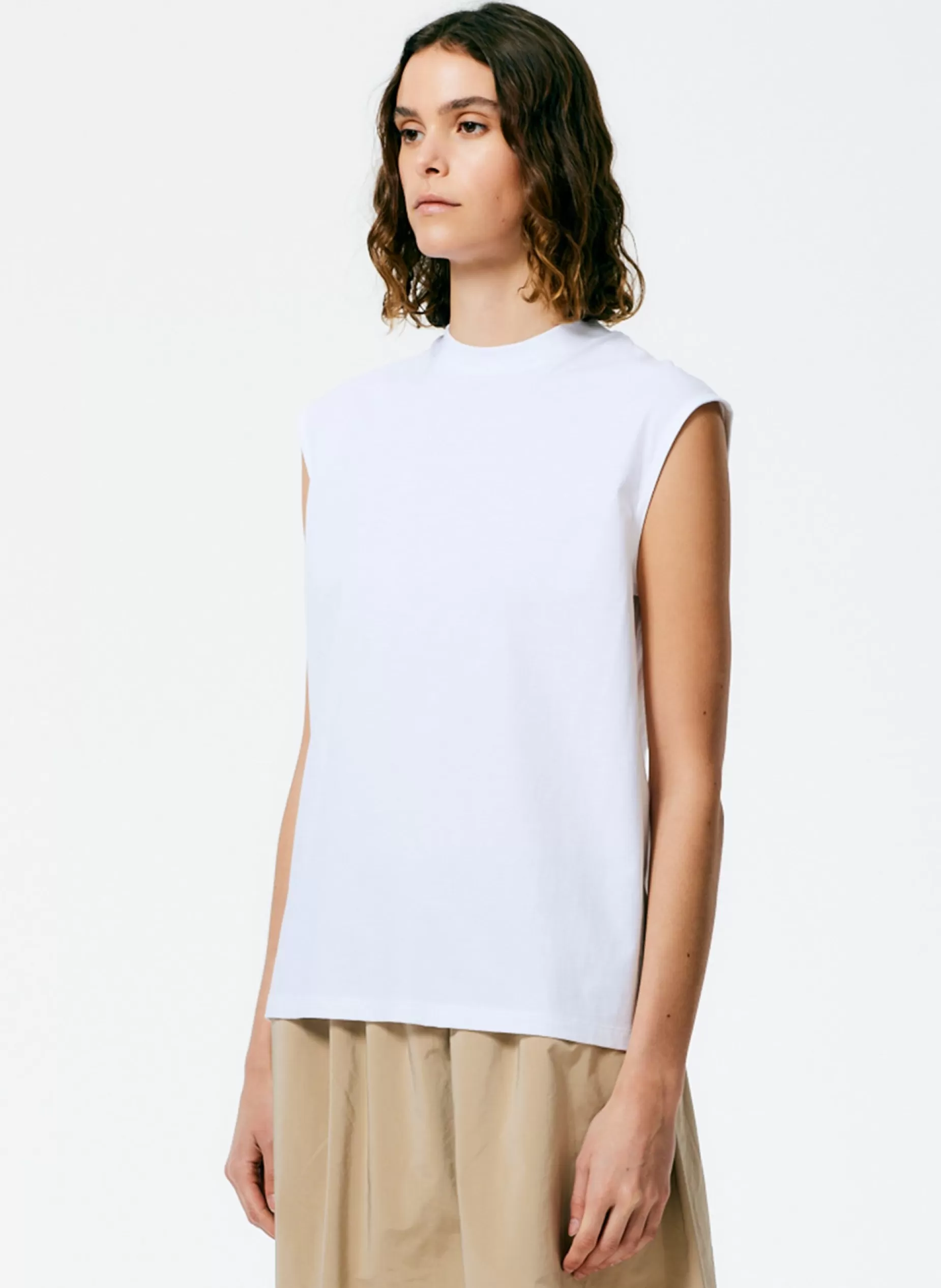 Tibi Tops | Fundamentals - WOFs-Mock Neck Sleeveless T-Shirt