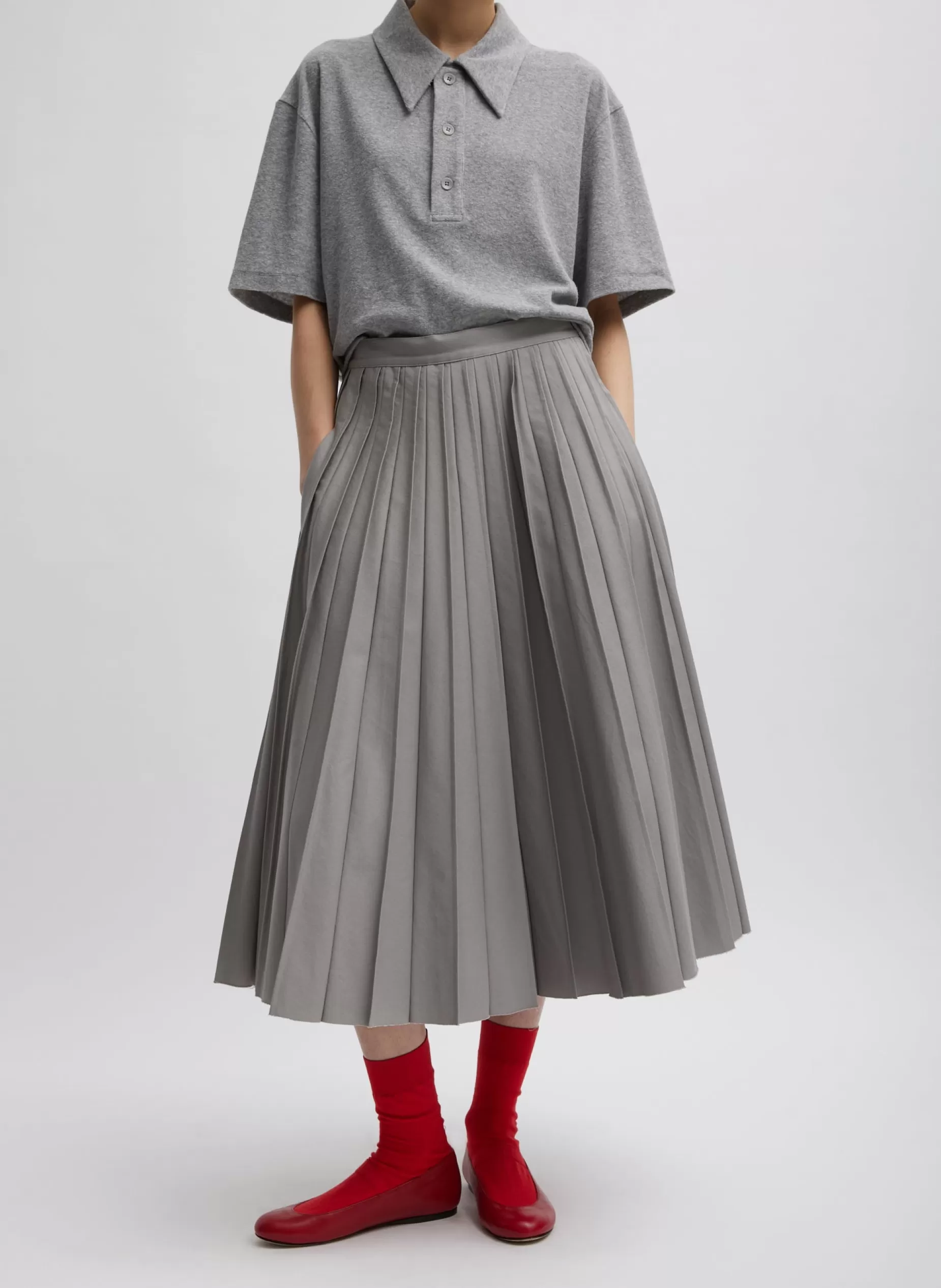 Tibi Skirts-Oliver Cotton Stretch Tricotine Pintucked Skirt