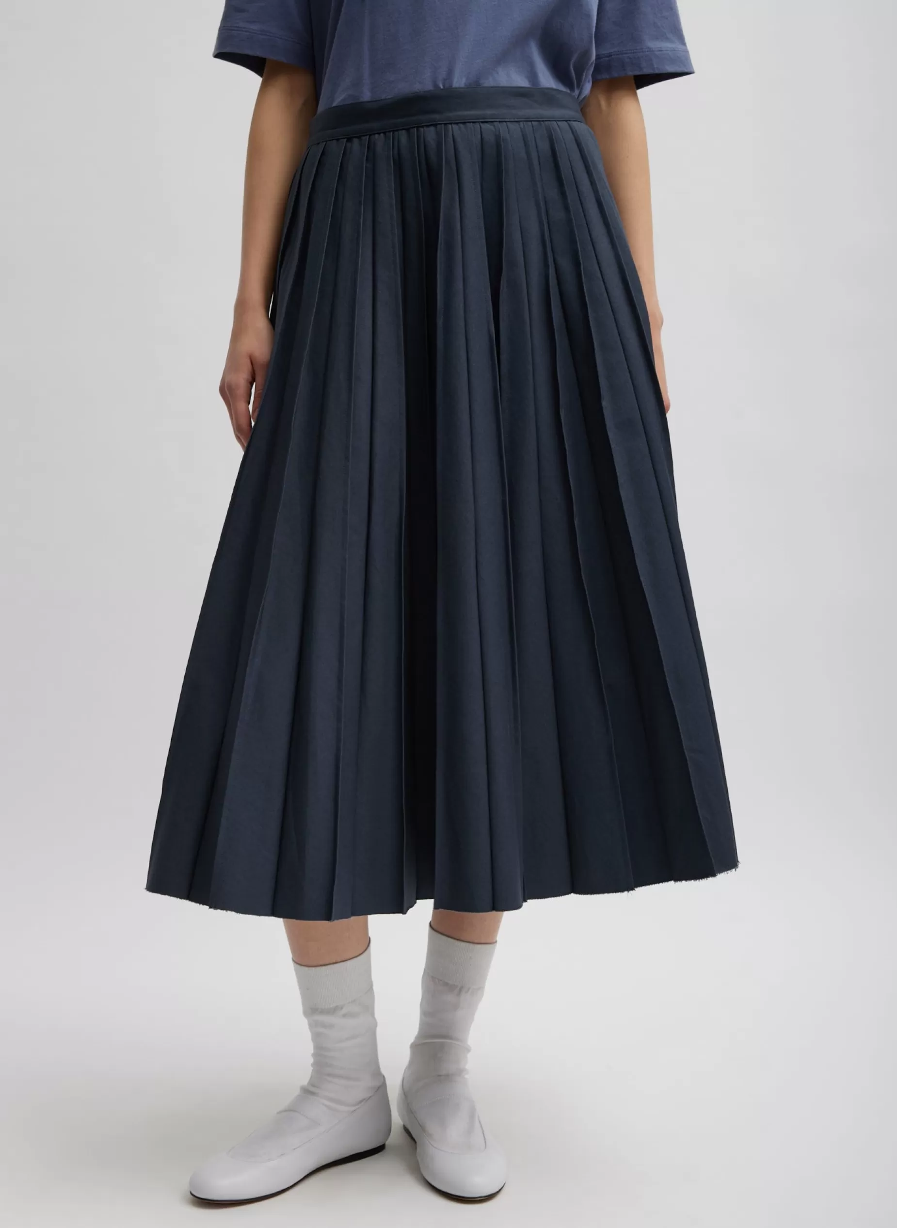 Tibi Skirts-Oliver Cotton Stretch Tricotine Pintucked Skirt