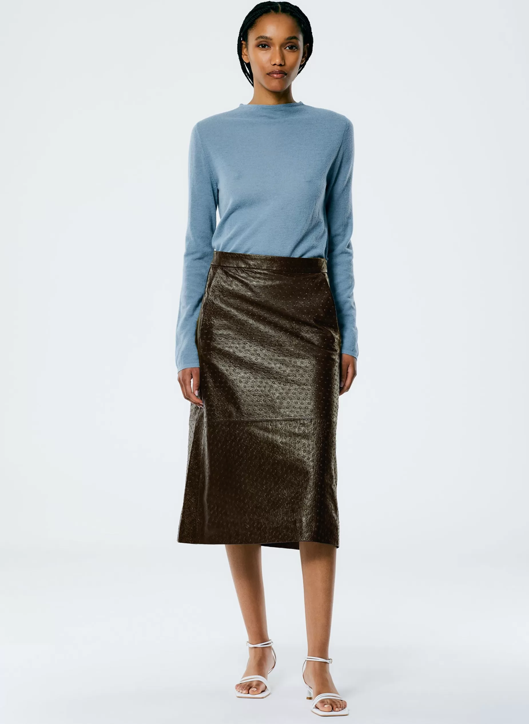 Tibi Skirts-Ostrich Leather A-Line Skirt