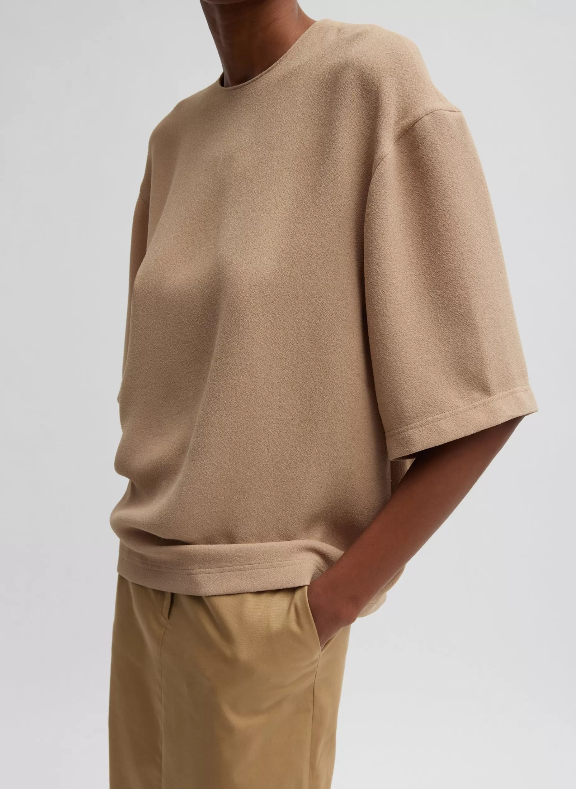 Tibi Tops-Pebble Sable Easy T-Shirt