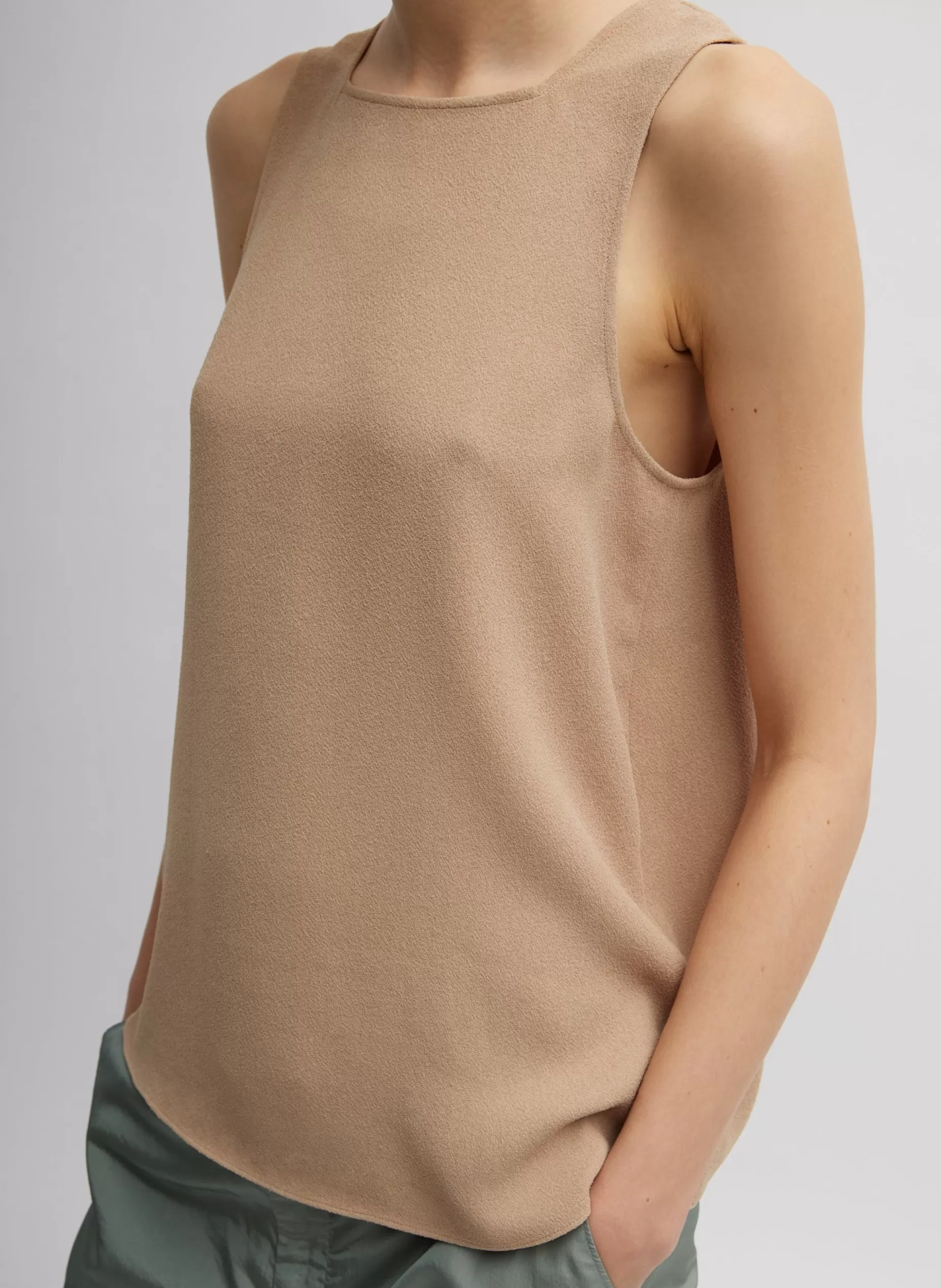 Tibi Tops-Pebble Sable Square Neck Cross Back Tank