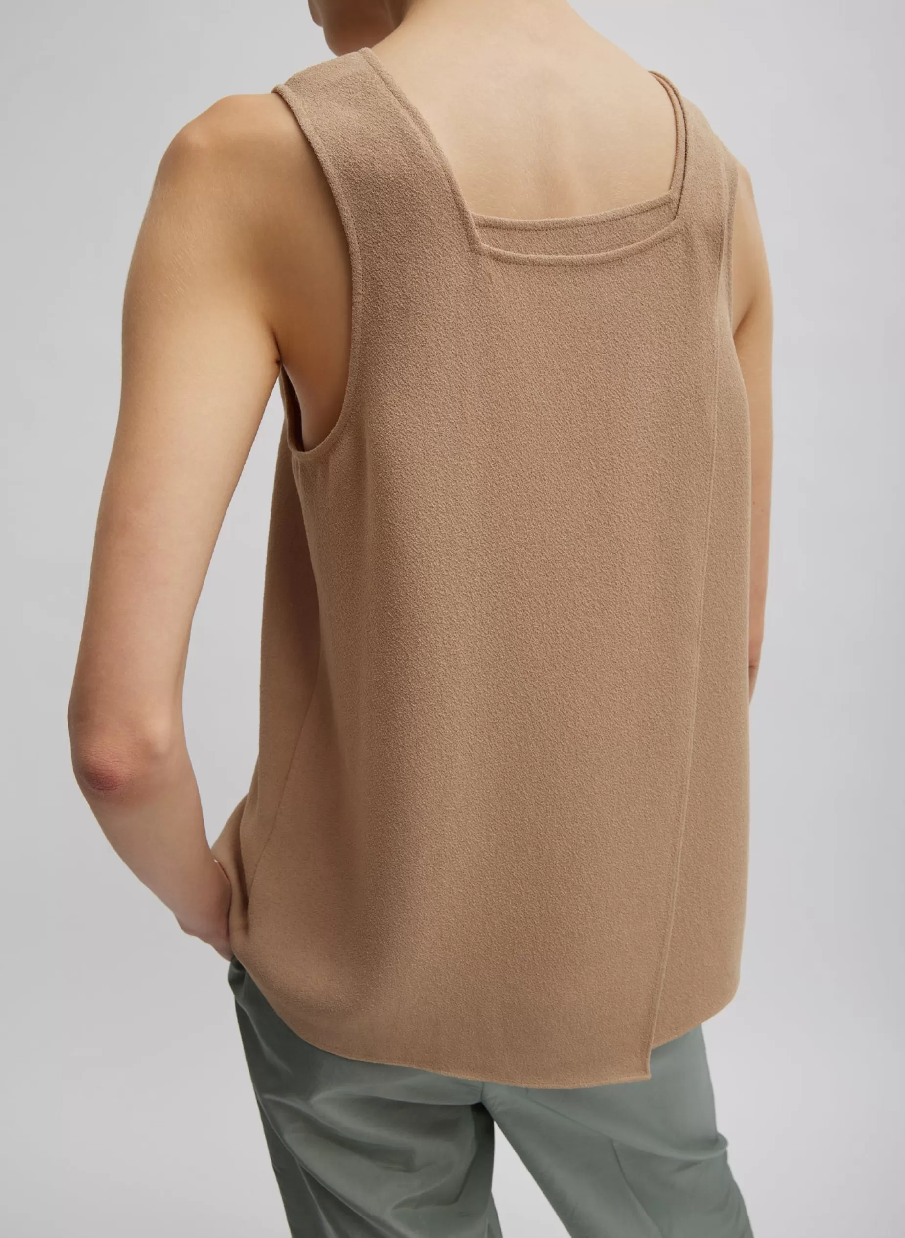 Tibi Tops-Pebble Sable Square Neck Cross Back Tank