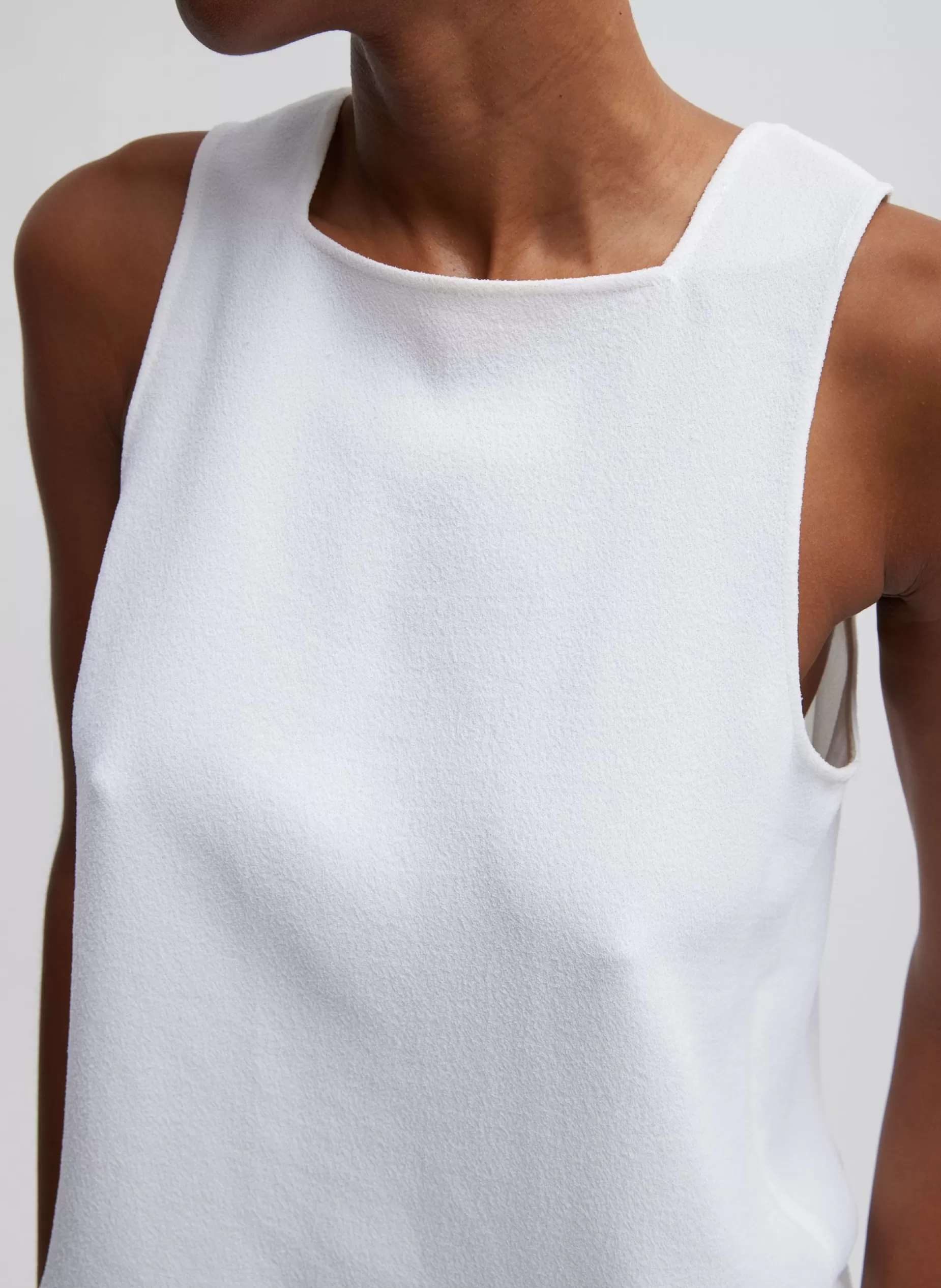 Tibi Tops-Pebble Sable Square Neck Cross Back Tank