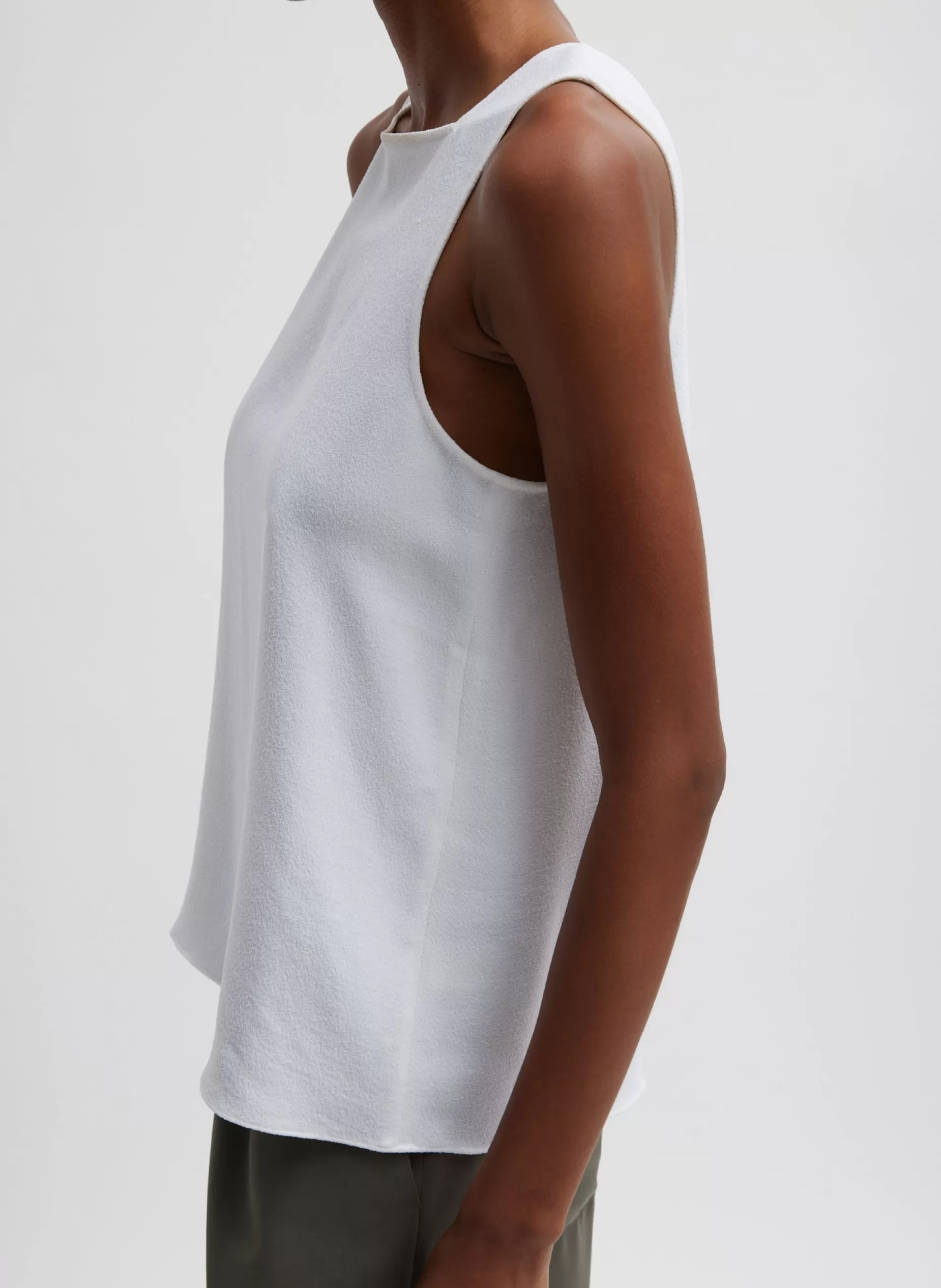 Tibi Tops-Pebble Sable Square Neck Cross Back Tank