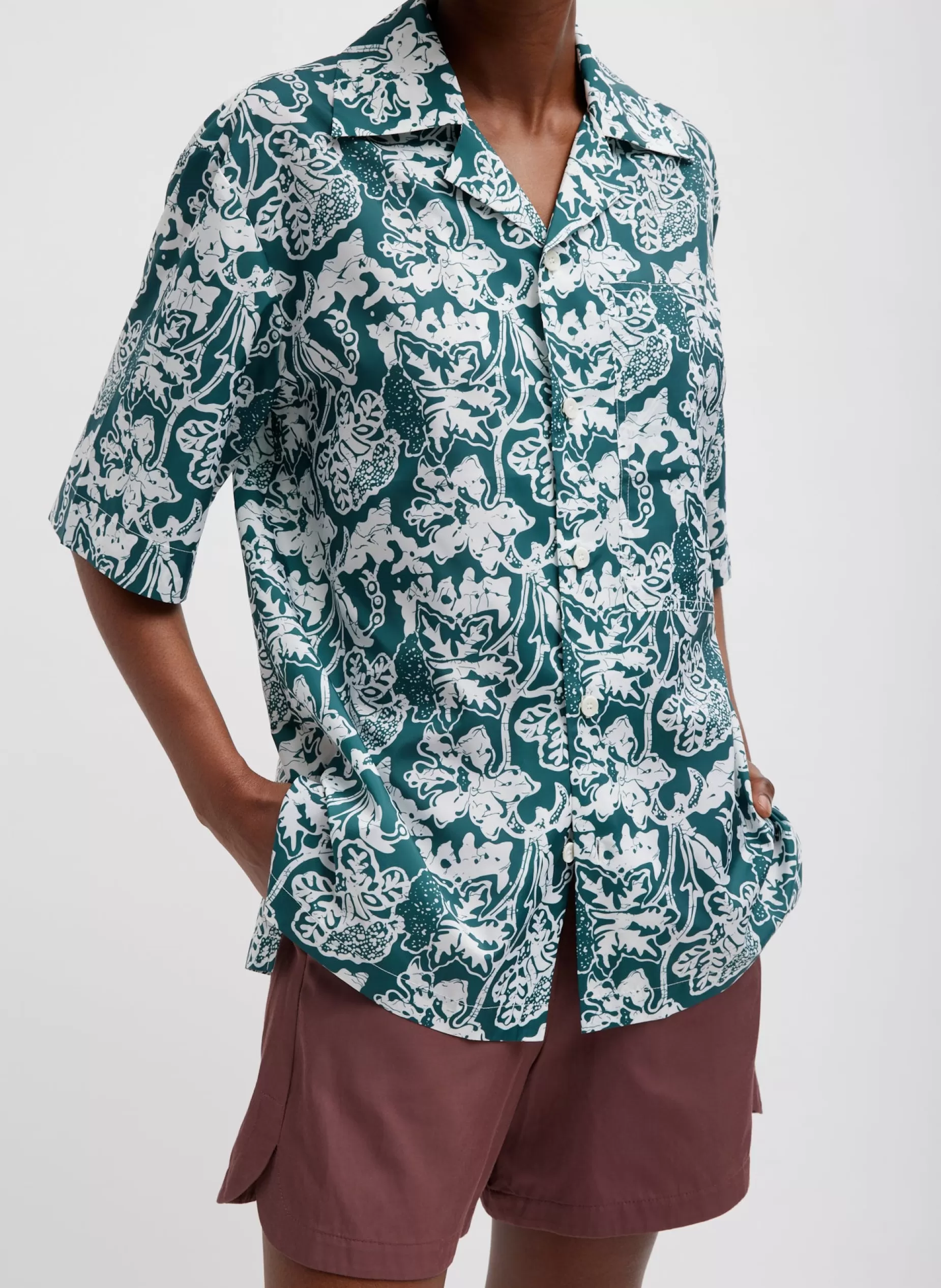 Tibi Tops | Curated Closets-Recycled Nylon Batik Camp Shirt