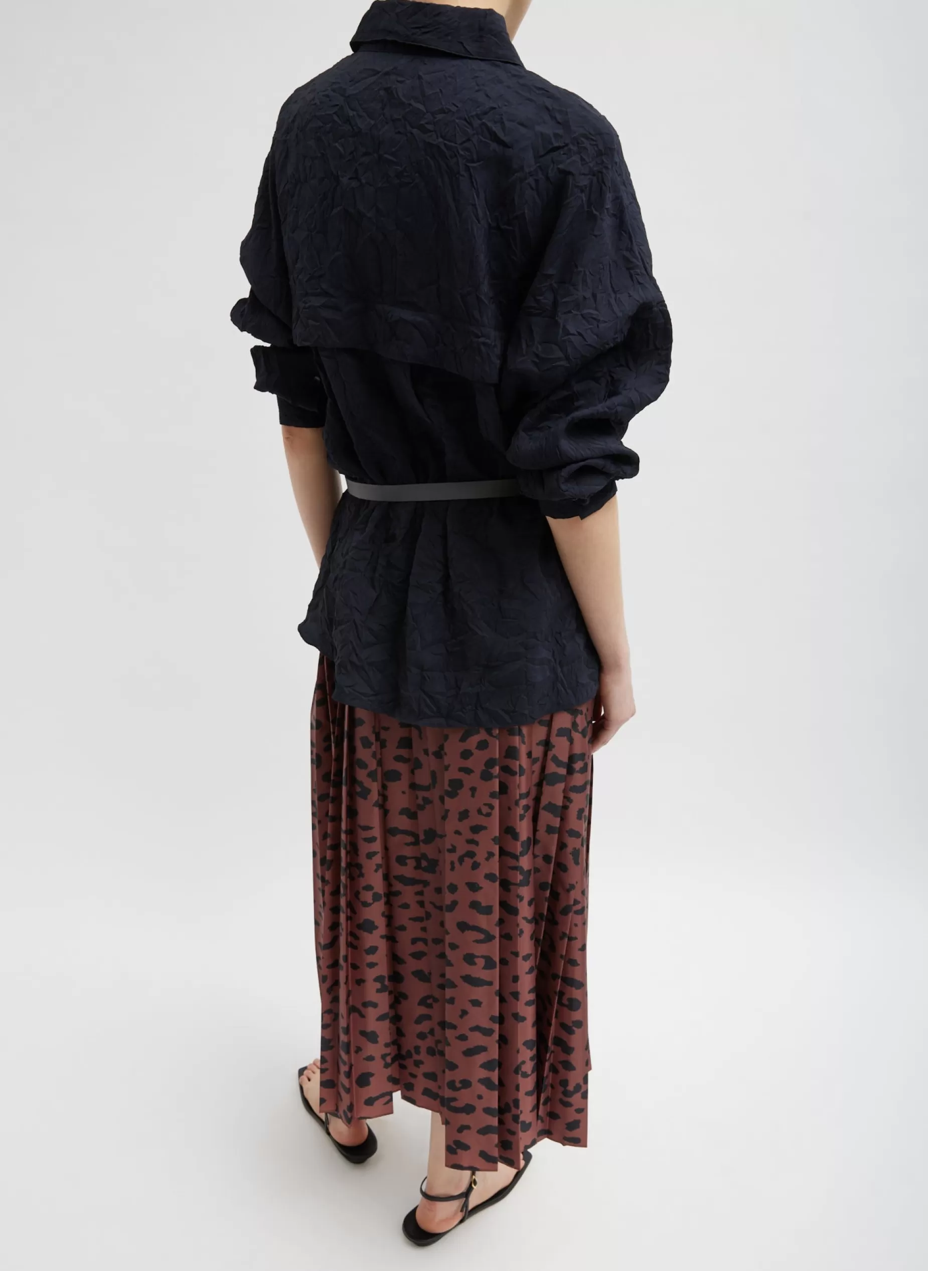 Tibi Skirts-Recycled Sporty Nylon Cheetah Pleated Pull On Skirt