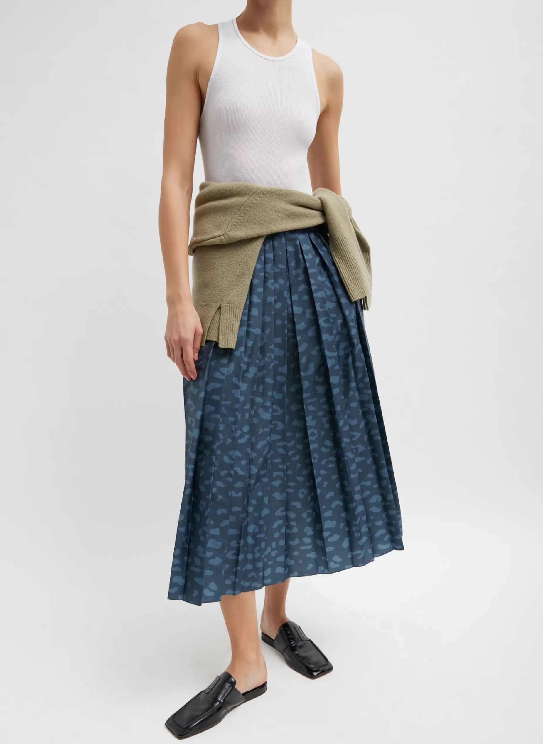 Tibi Skirts-Recycled Sporty Nylon Cheetah Pleated Pull On Skirt