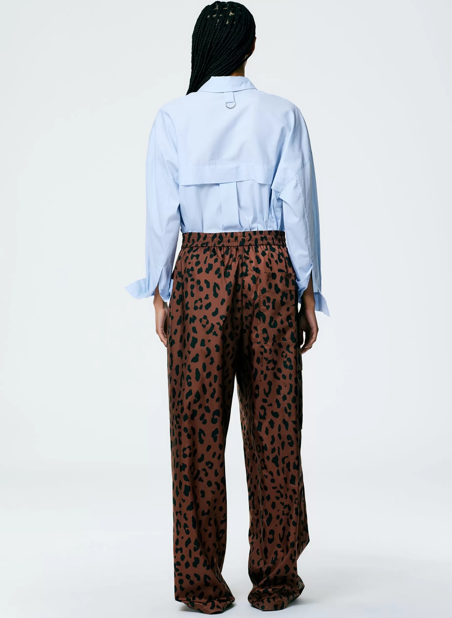 Tibi Pants & Shorts-Recycled Sporty Nylon Cheetah Wide Leg Pull On Pant