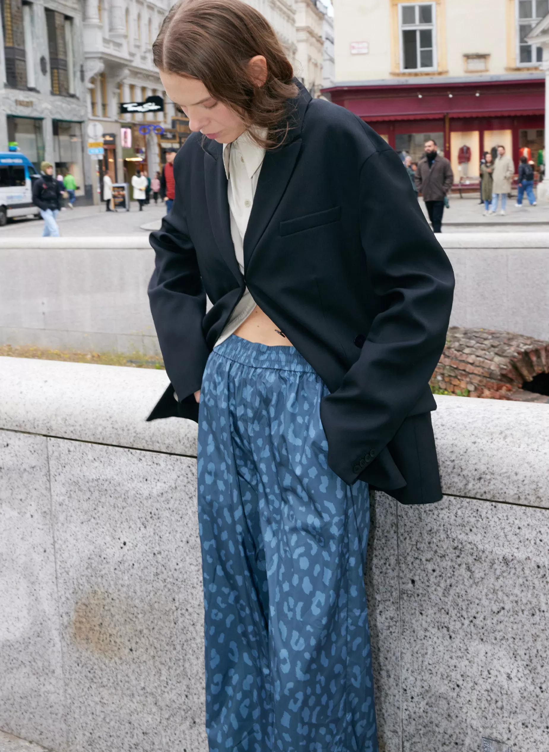 Tibi Pants & Shorts-Recycled Sporty Nylon Cheetah Wide Leg Pull On Pant