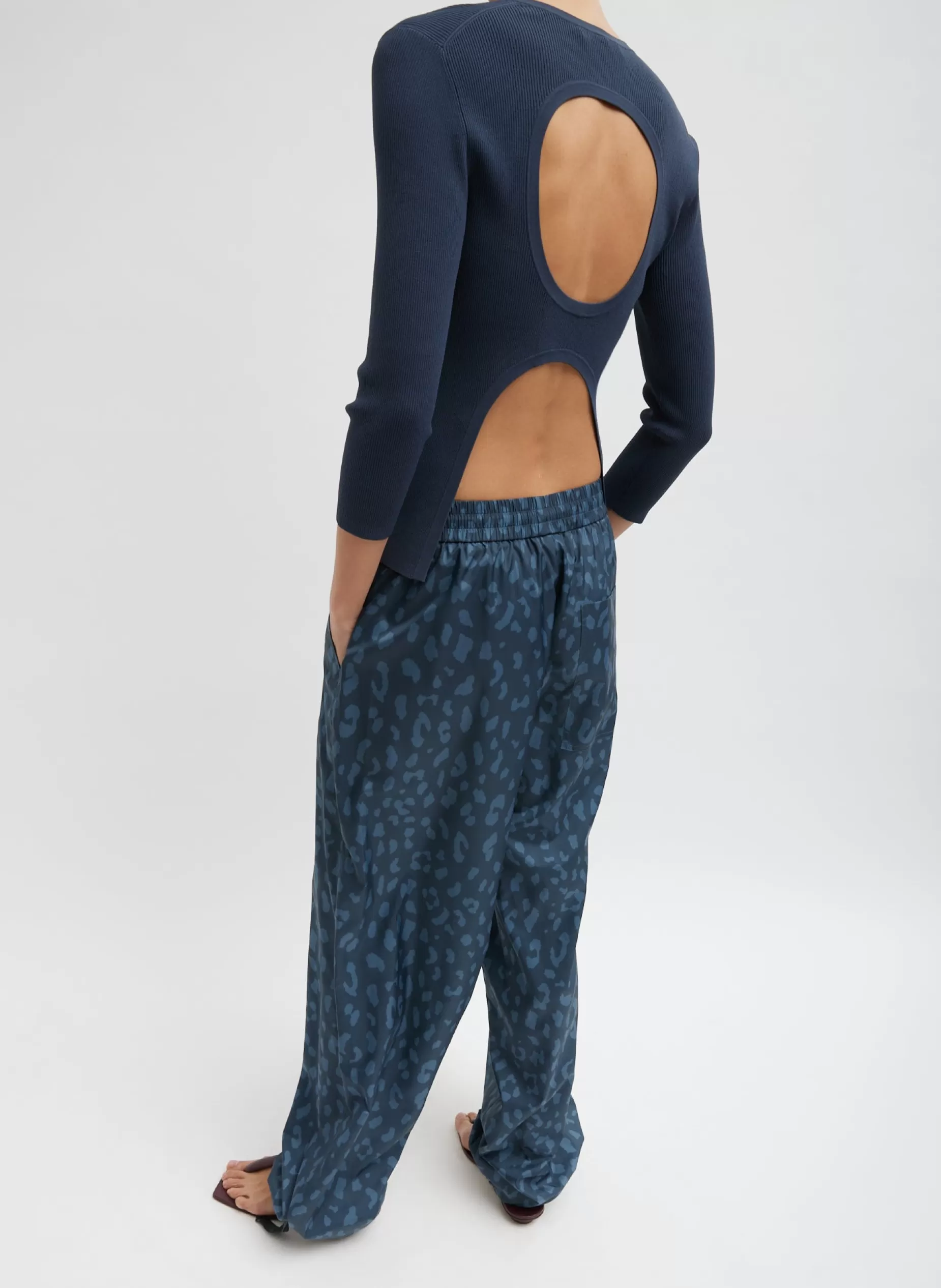 Tibi Pants & Shorts-Recycled Sporty Nylon Cheetah Wide Leg Pull On Pant
