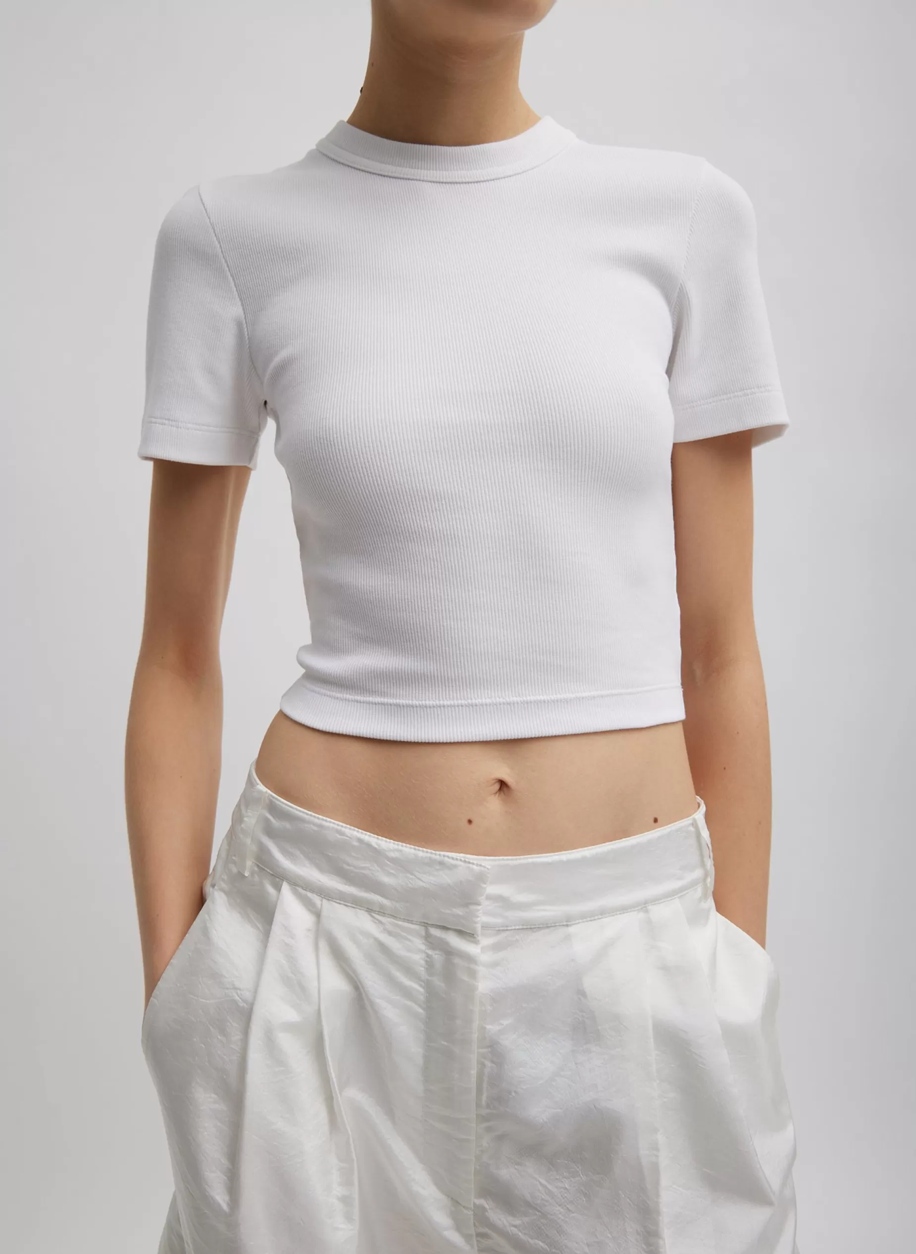 Tibi Tops | Fundamentals - WOFs-Ribbed Cropped Baby T-Shirt