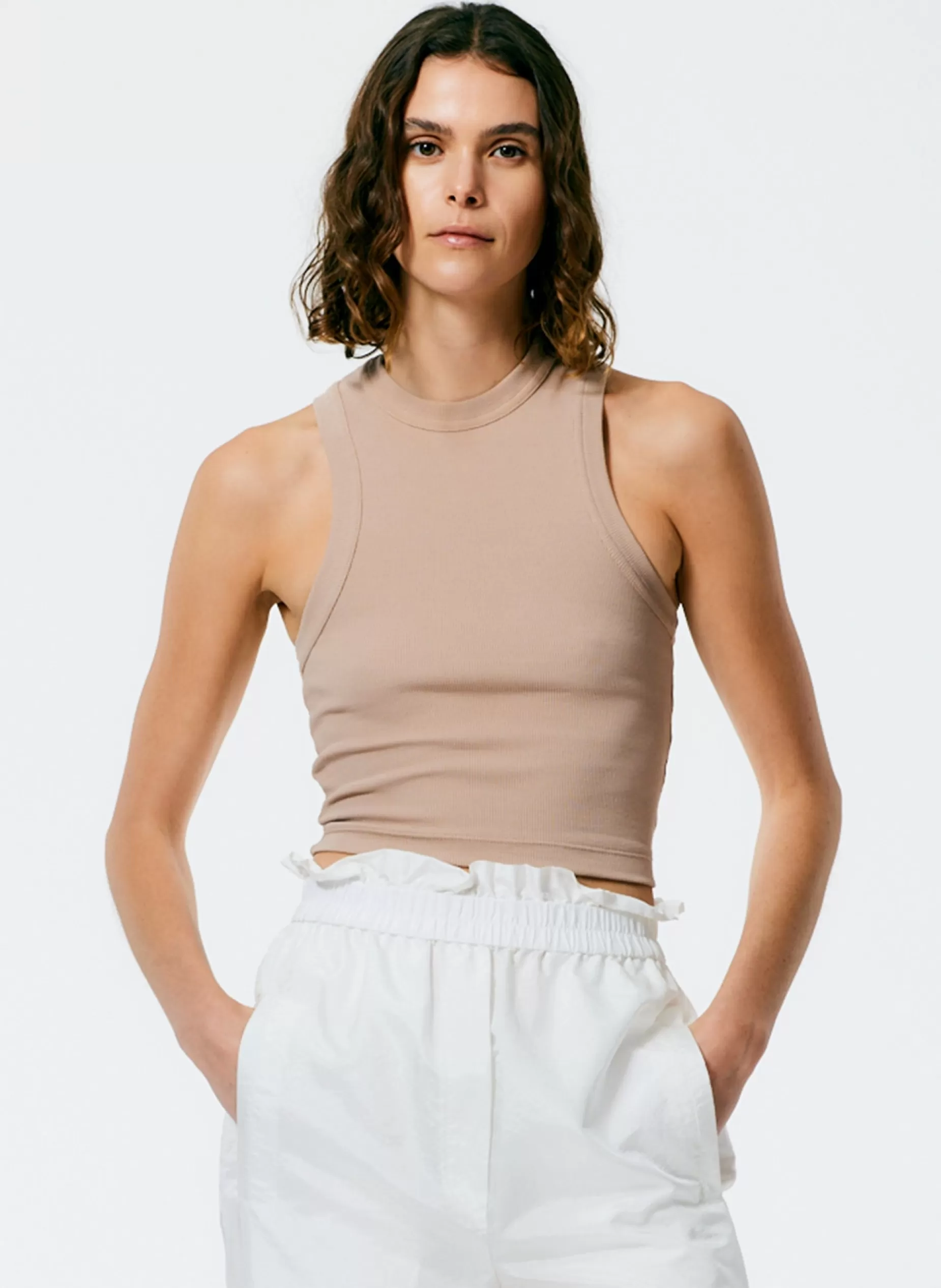 Tibi Fundamentals - WOFs | Tops-Ribbed T-Shirt Cropped Tank