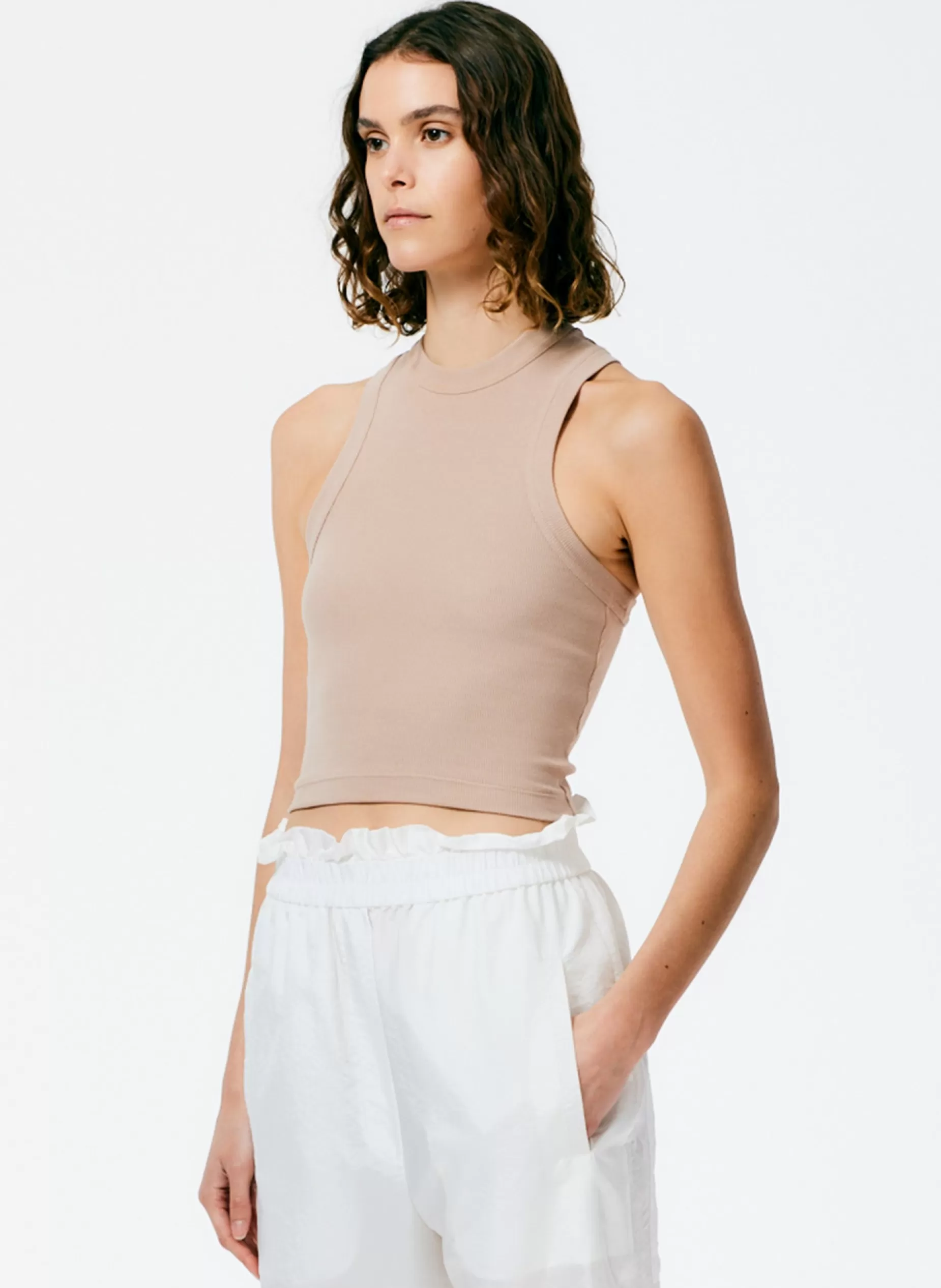 Tibi Fundamentals - WOFs | Tops-Ribbed T-Shirt Cropped Tank