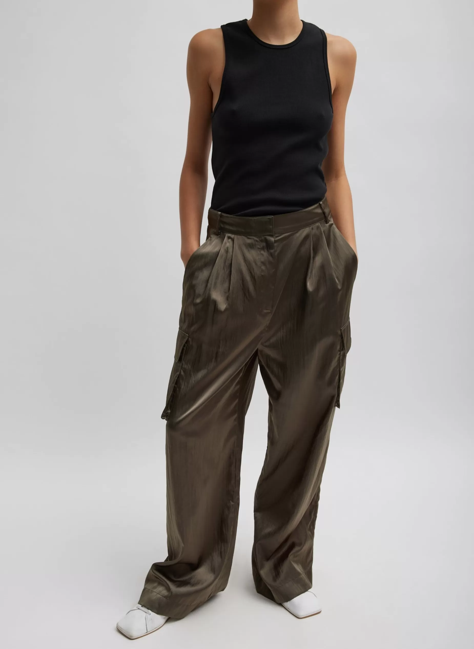 Tibi Pants & Shorts | Fundamentals - WOFs-Shiny Nylon Pleated Stella Cargo Pant