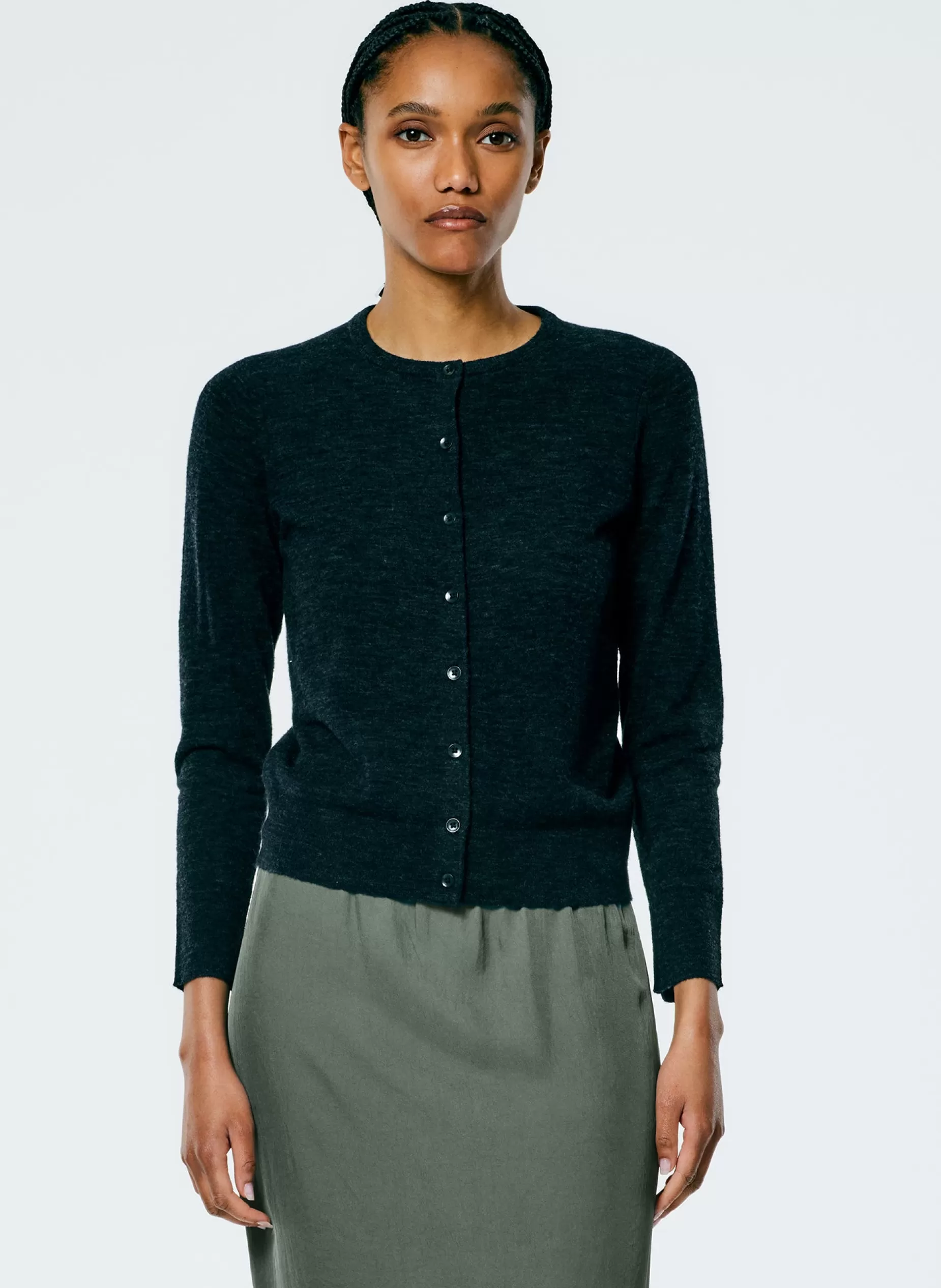 Tibi Knitwear & Sweatshirts-Skinlike Mercerized Wool Shrunken Cardigan