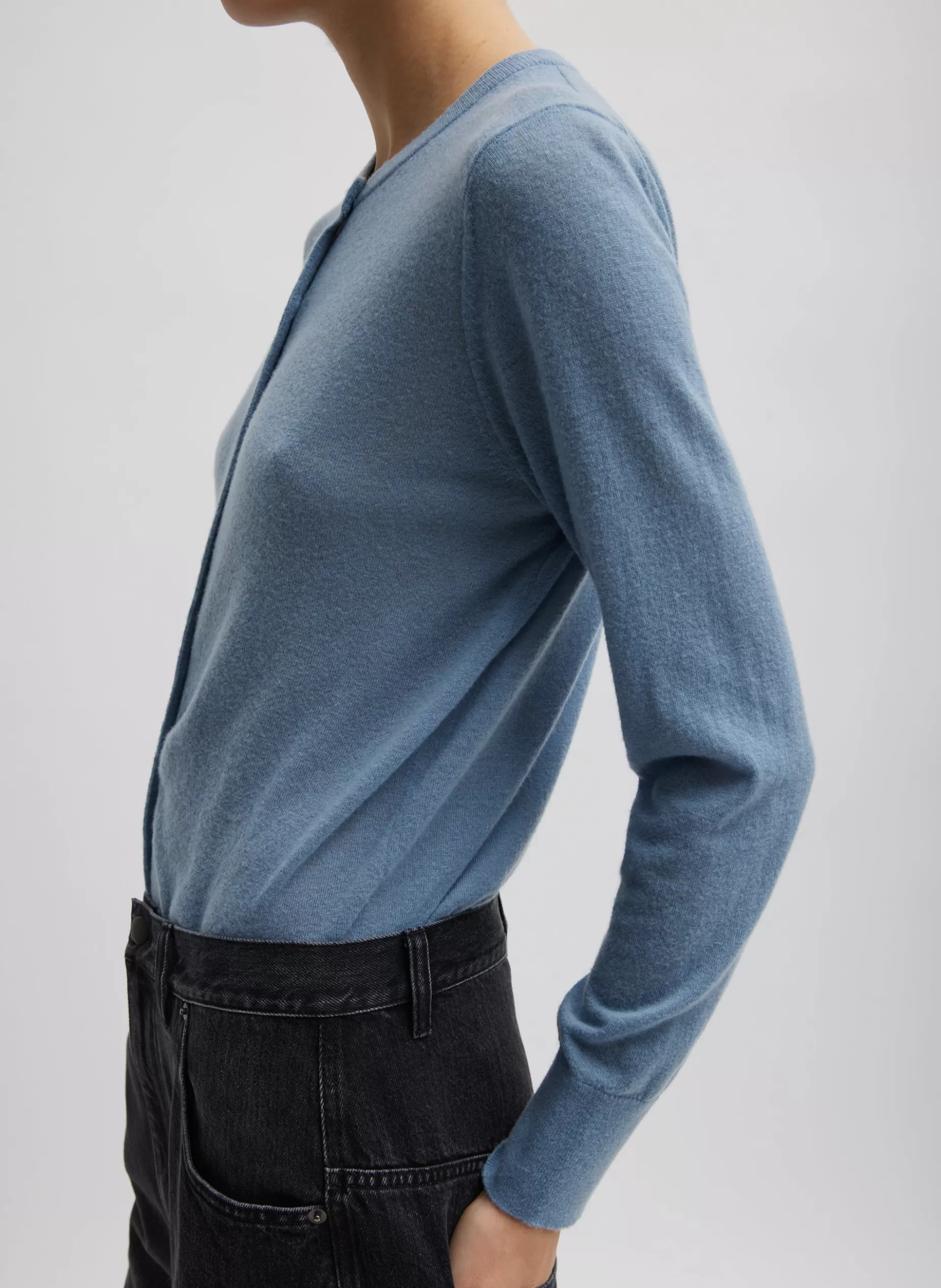 Tibi Knitwear & Sweatshirts-Skinlike Mercerized Wool Shrunken Cardigan