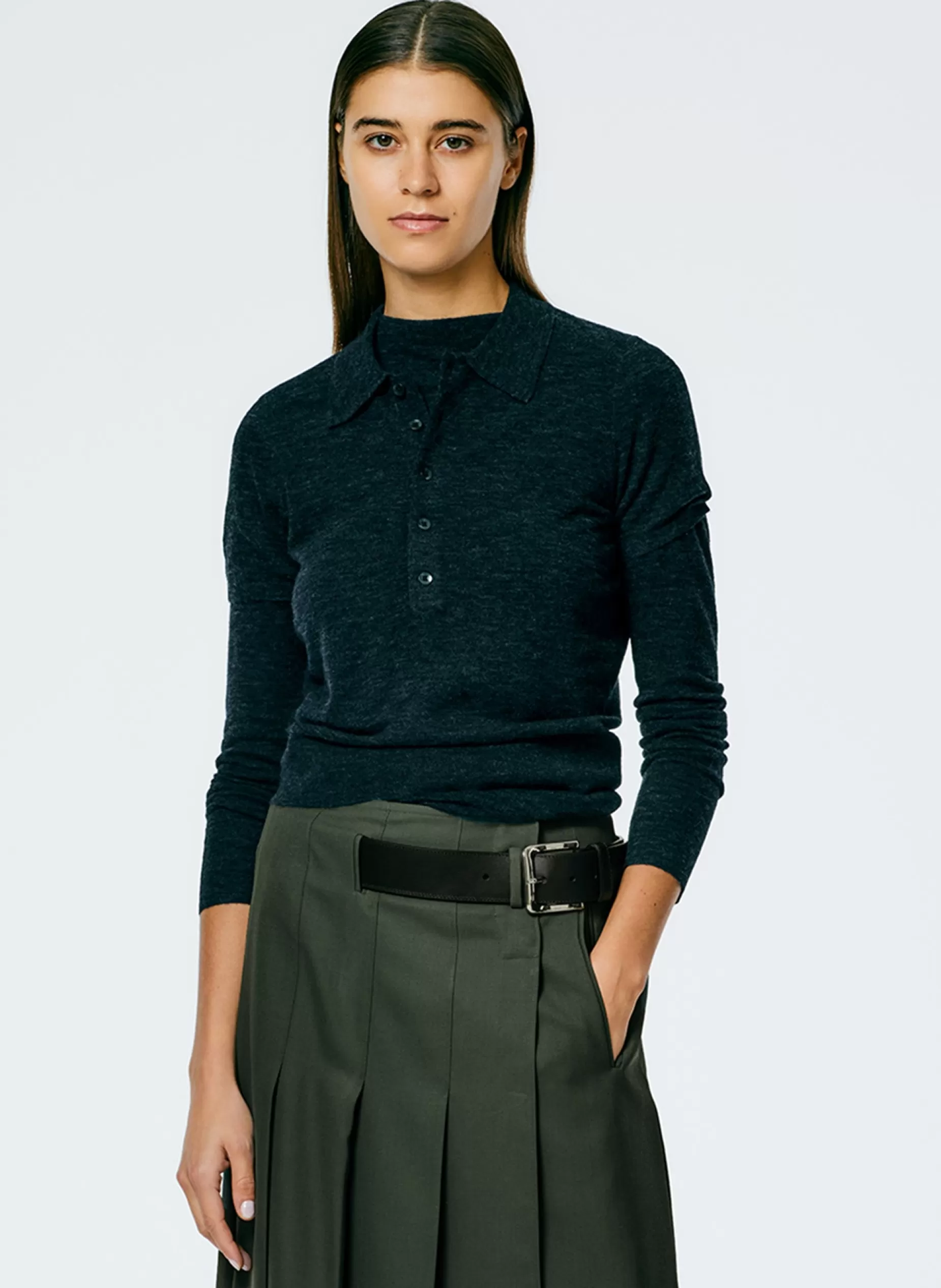 Tibi Knitwear & Sweatshirts-Skinlike Mercerized Wool Shrunken Polo