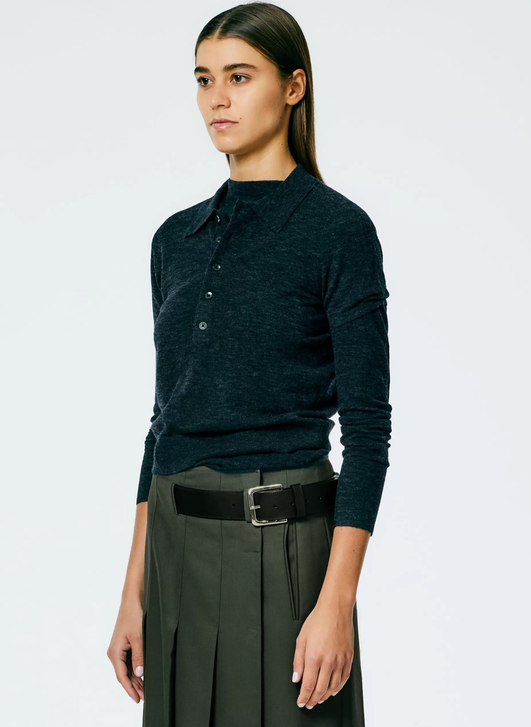 Tibi Knitwear & Sweatshirts-Skinlike Mercerized Wool Shrunken Polo