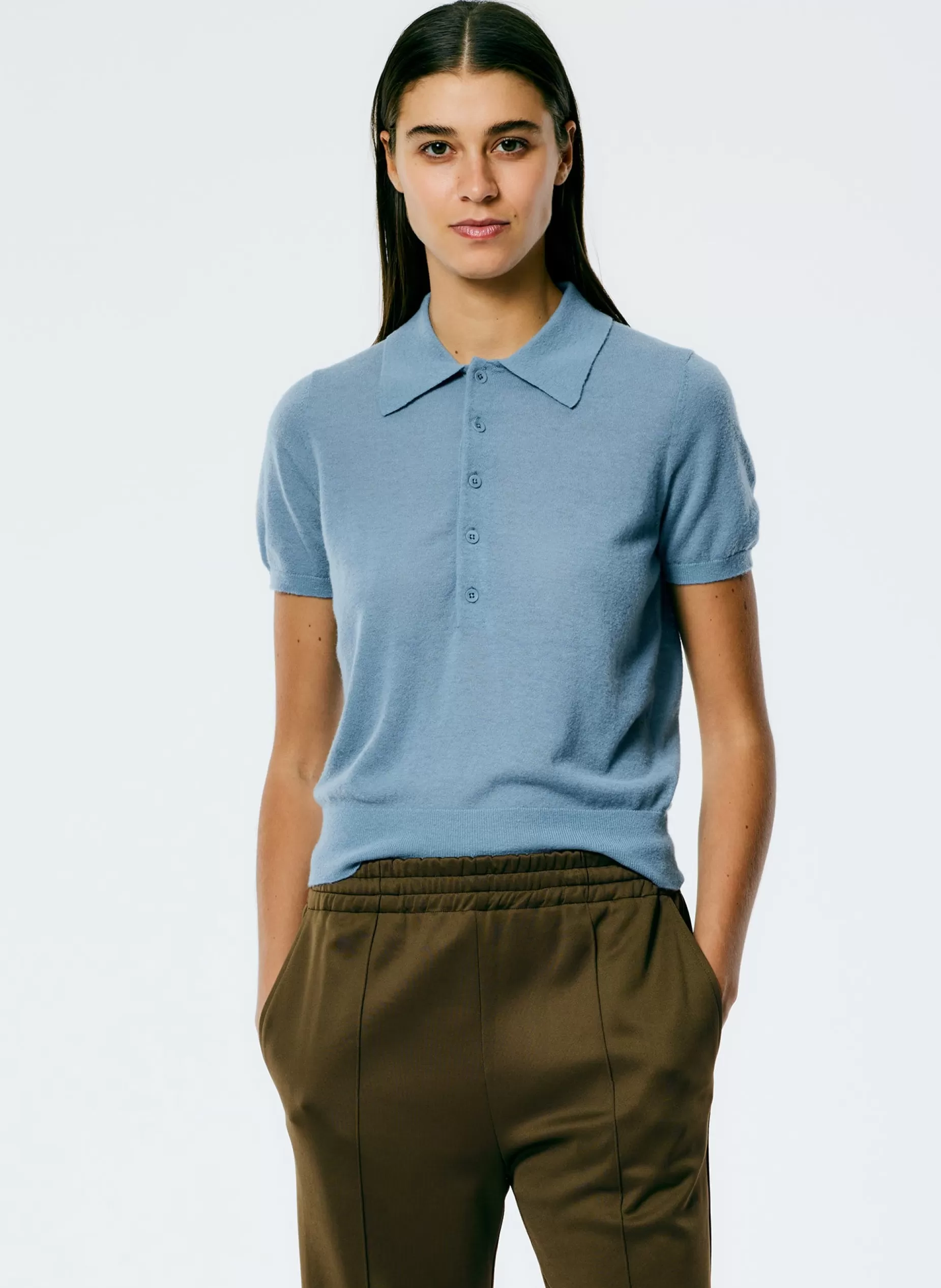 Tibi Knitwear & Sweatshirts-Skinlike Mercerized Wool Shrunken Polo