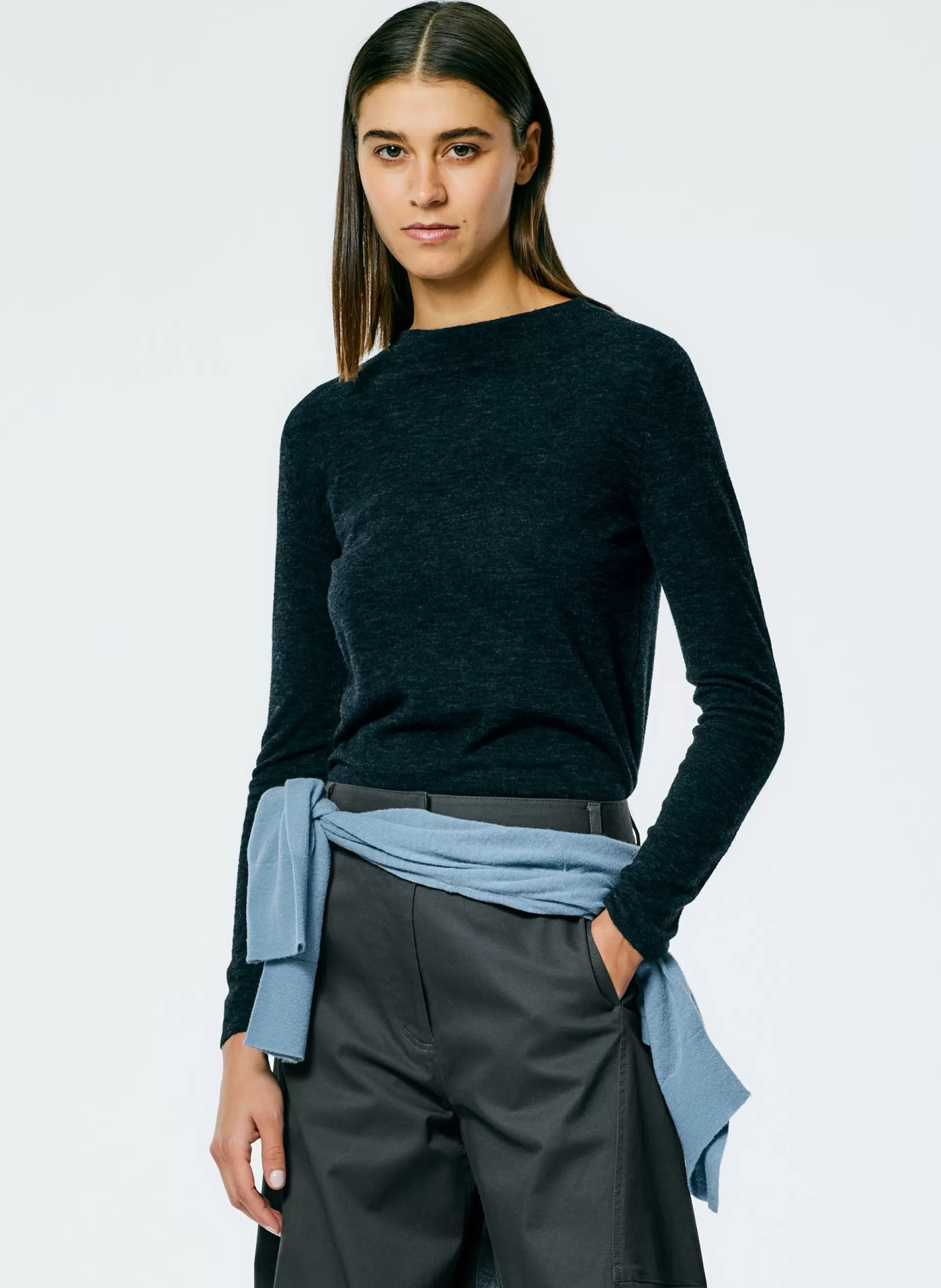 Tibi Knitwear & Sweatshirts-Skinlike Mercerized Wool Soft Sheer Pullover