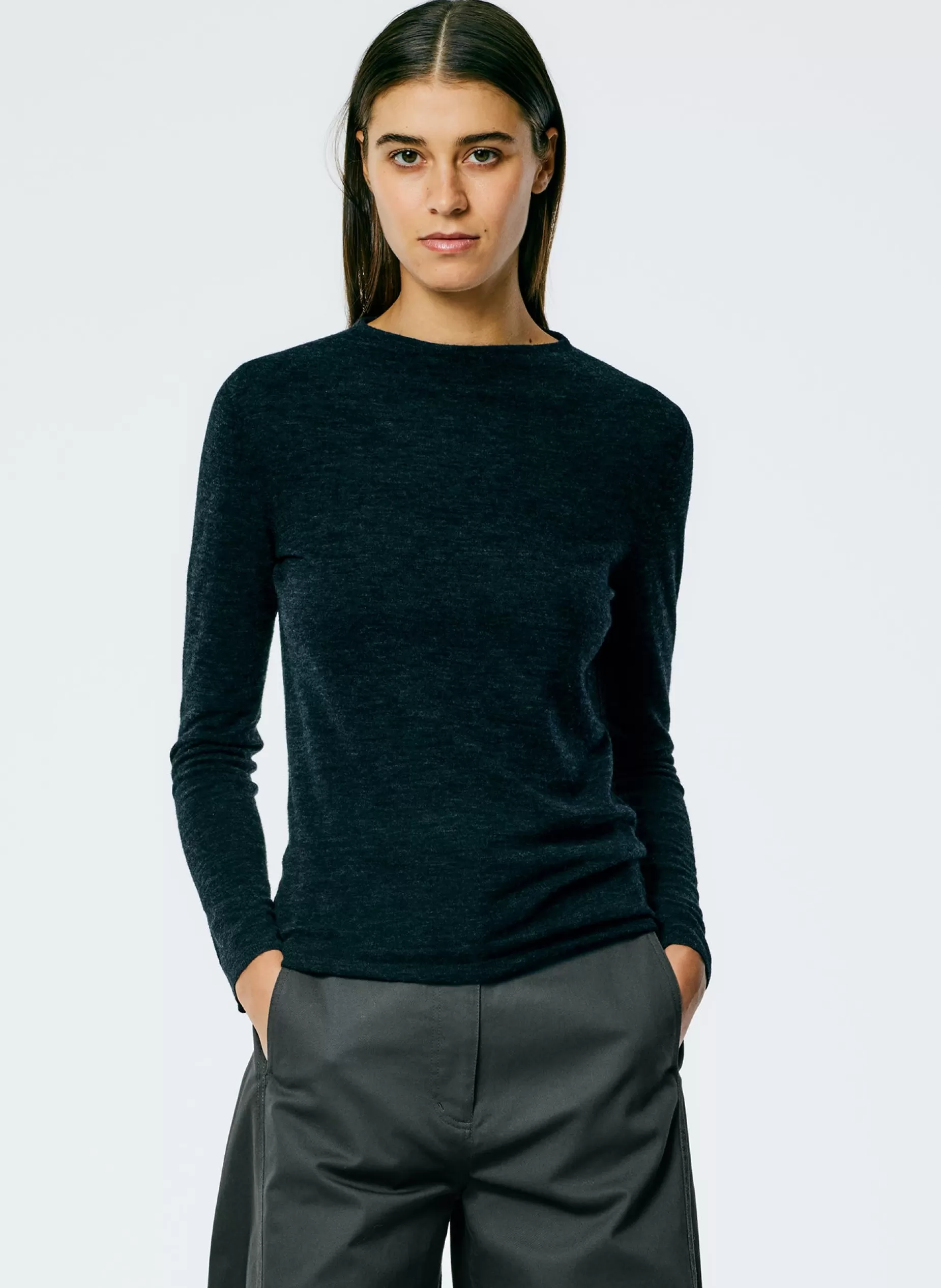 Tibi Knitwear & Sweatshirts-Skinlike Mercerized Wool Soft Sheer Pullover