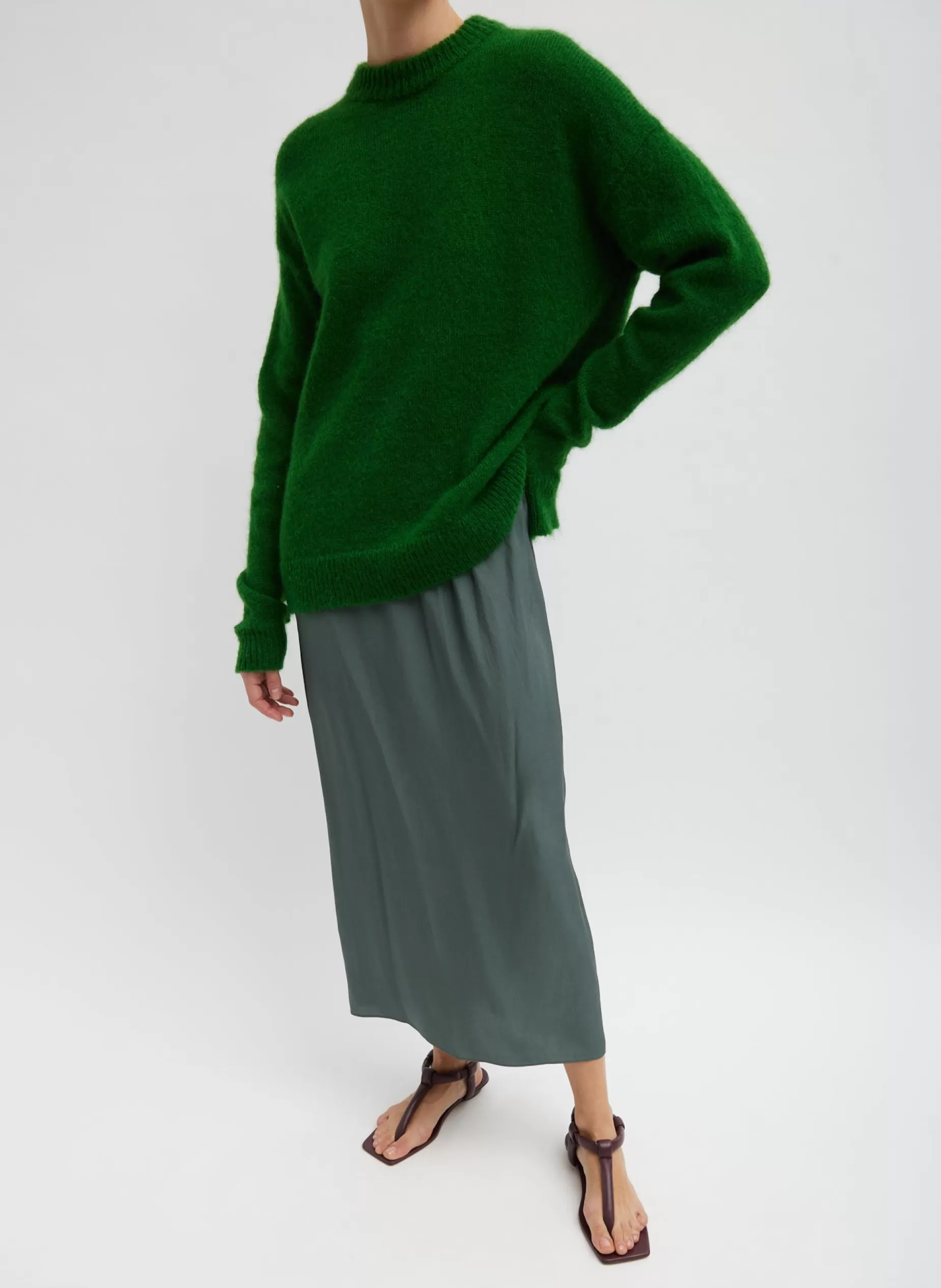 Tibi Knitwear & Sweatshirts-Soft Mohair Crewneck Easy Pullover