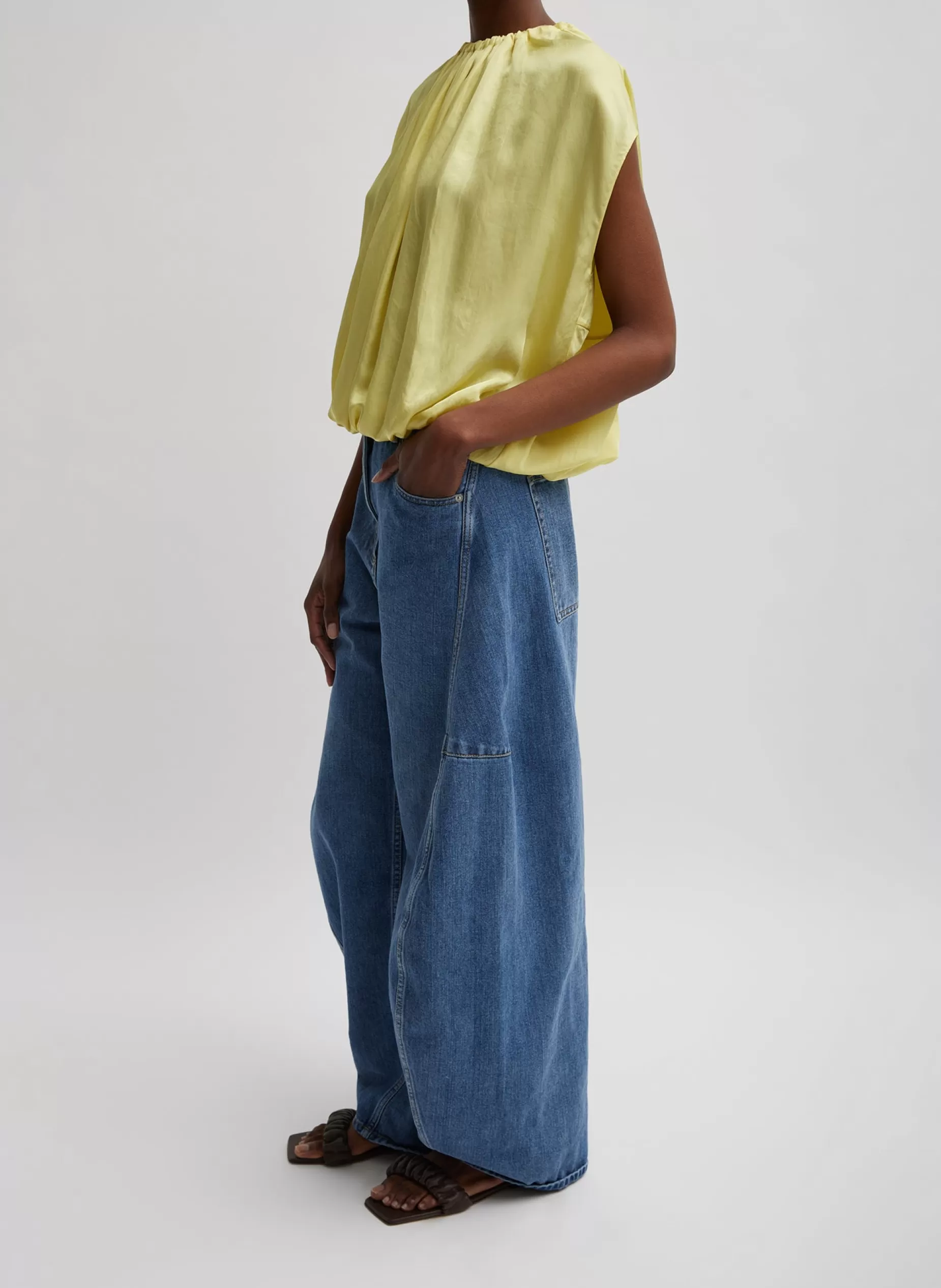 Tibi Tops-Spring Acetate Shirred Neck Circular Top