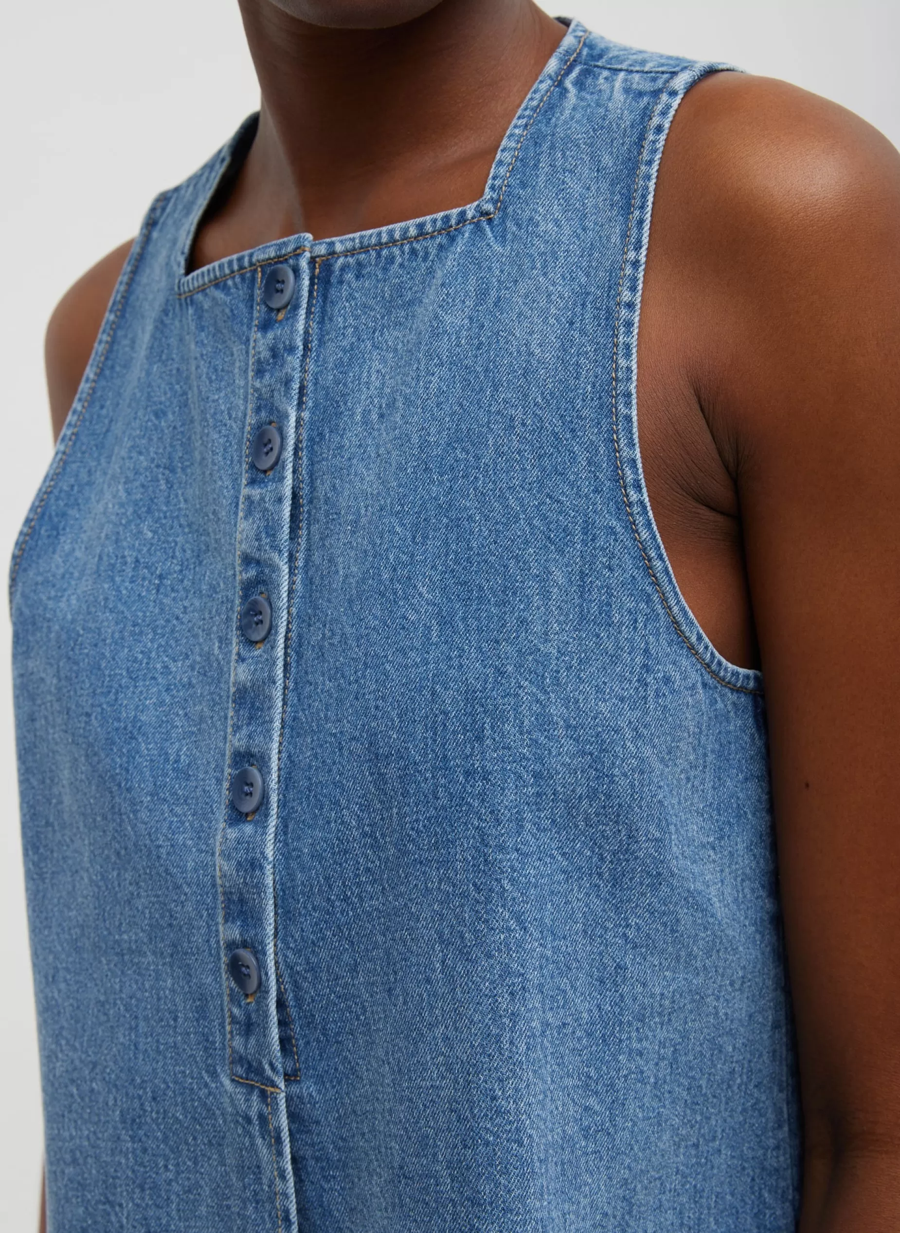 Tibi Denim | Tops-Spring Denim Slit Front Sleeveless Top