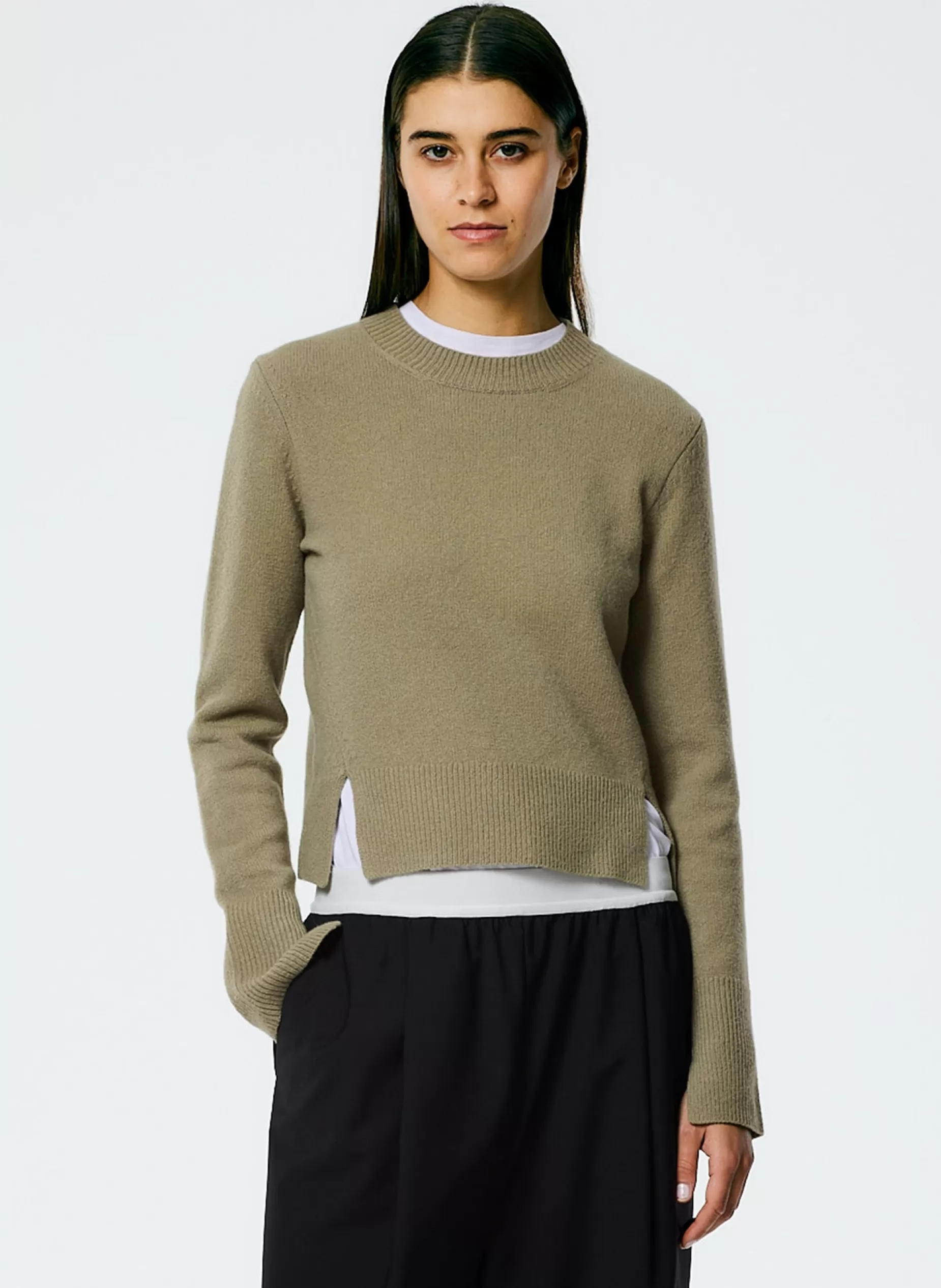 Tibi Knitwear & Sweatshirts-Stretch Cashmere Crewneck Pullover