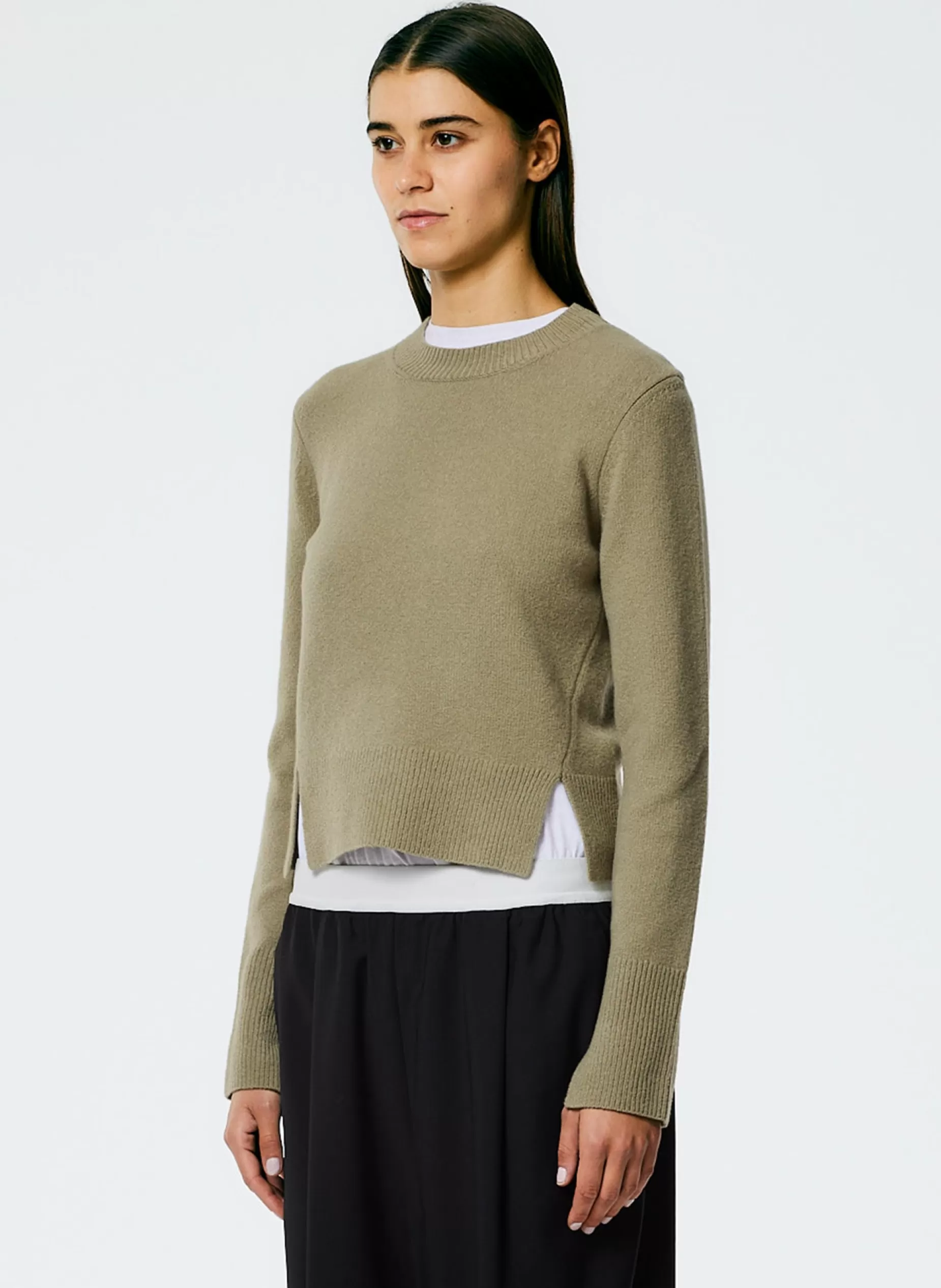 Tibi Knitwear & Sweatshirts-Stretch Cashmere Crewneck Pullover