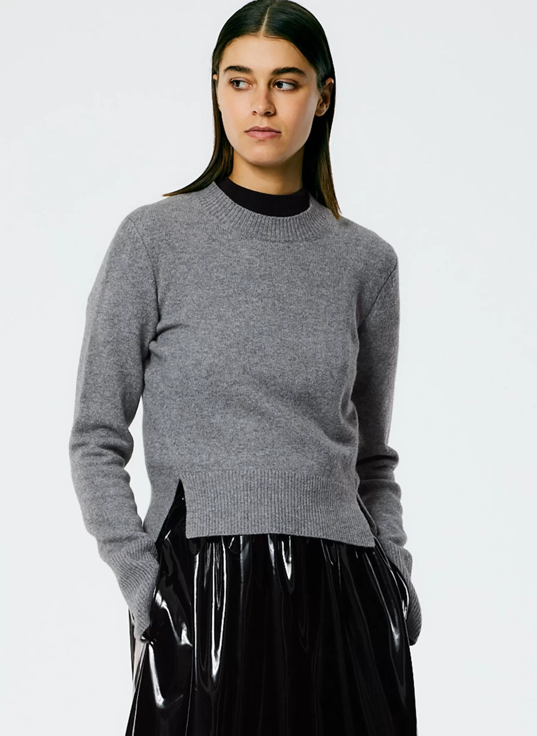 Tibi Knitwear & Sweatshirts-Stretch Cashmere Crewneck Pullover