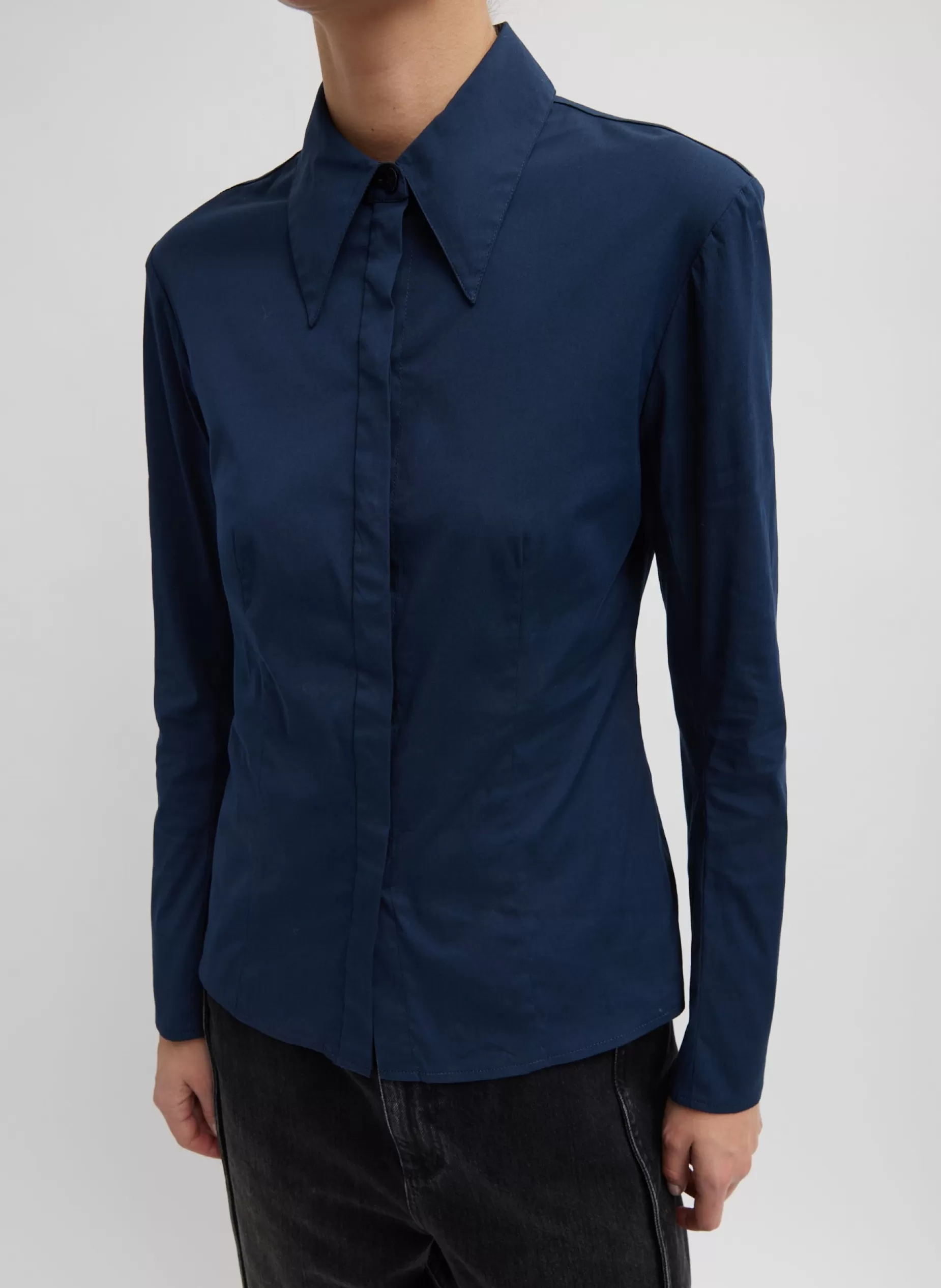 Tibi Tops-Stretch Cotton Nylon Circular Sleeve Shirt