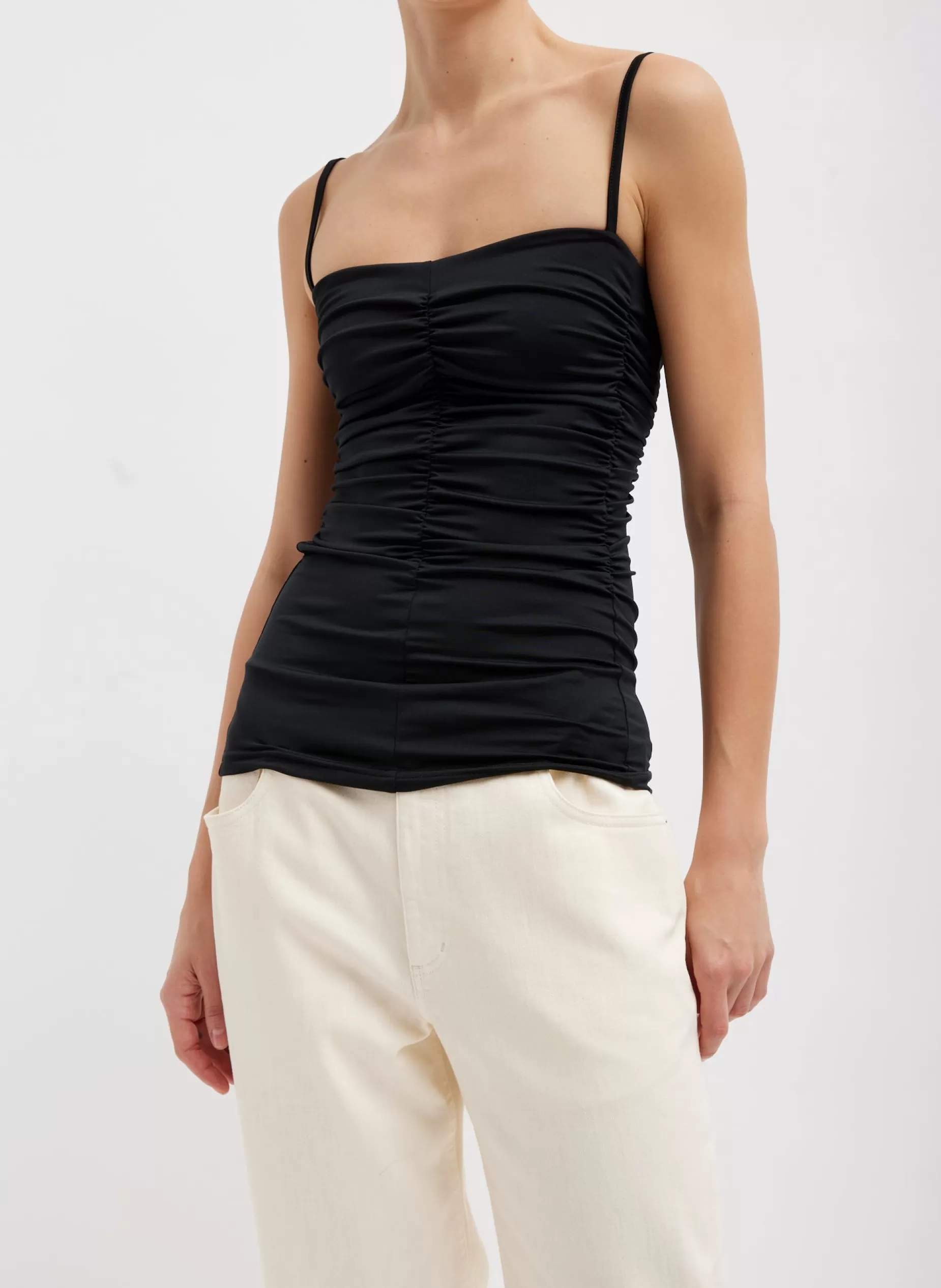 Tibi Tops-Stretch Light Weight Tech Knit Shirred Cami