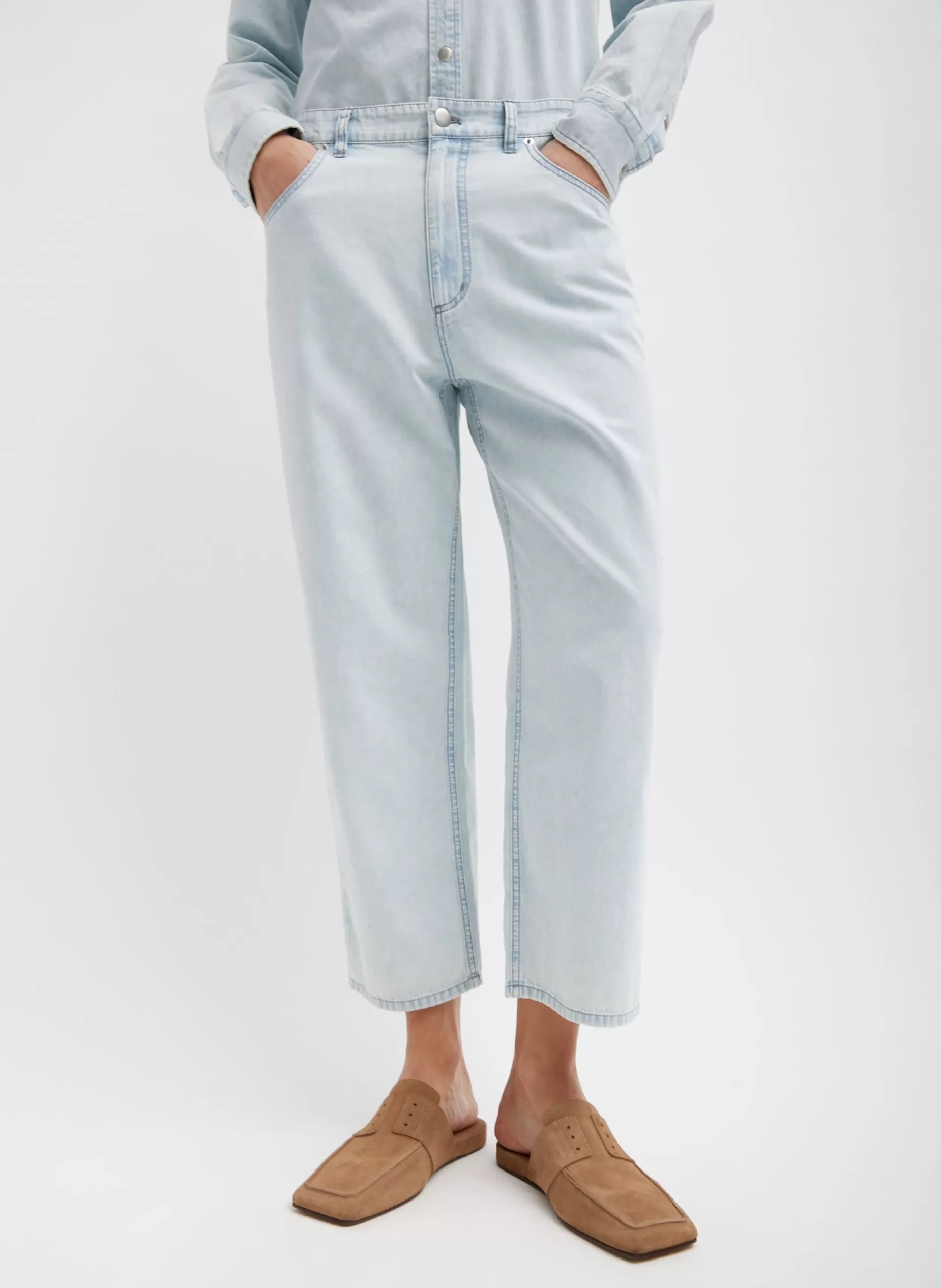 Tibi Denim | Pants & Shorts-Summer Denim Cropped Slouchy Cargo Jean