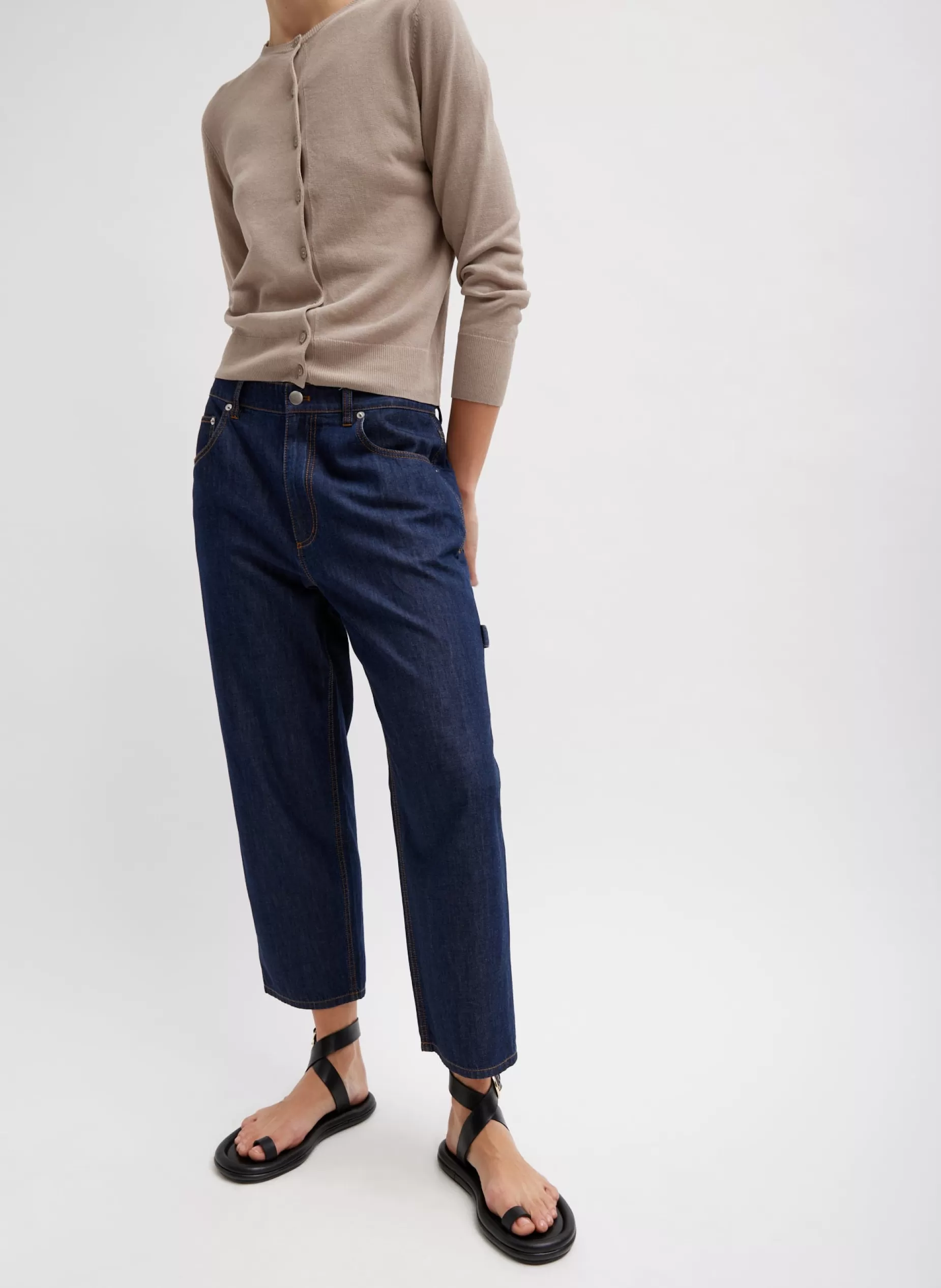 Tibi Denim | Pants & Shorts-Summer Denim Cropped Slouchy Cargo Jean